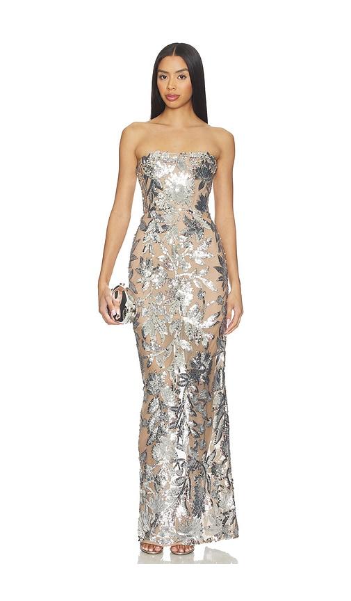 Bronx and Banco Dahlia Strapless Maxi Dress in Metallic Silver by BRONX&BANCO