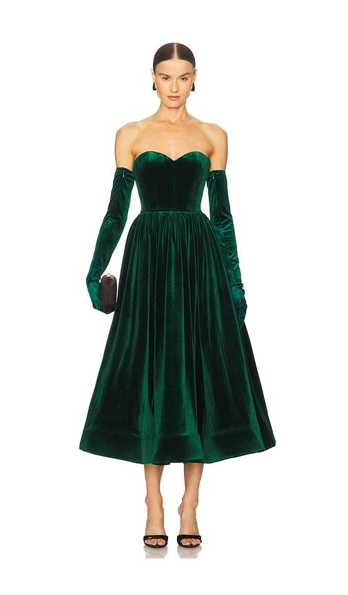 Bronx and Banco Inara Velvet Midi Dress in Dark Green by BRONX&BANCO