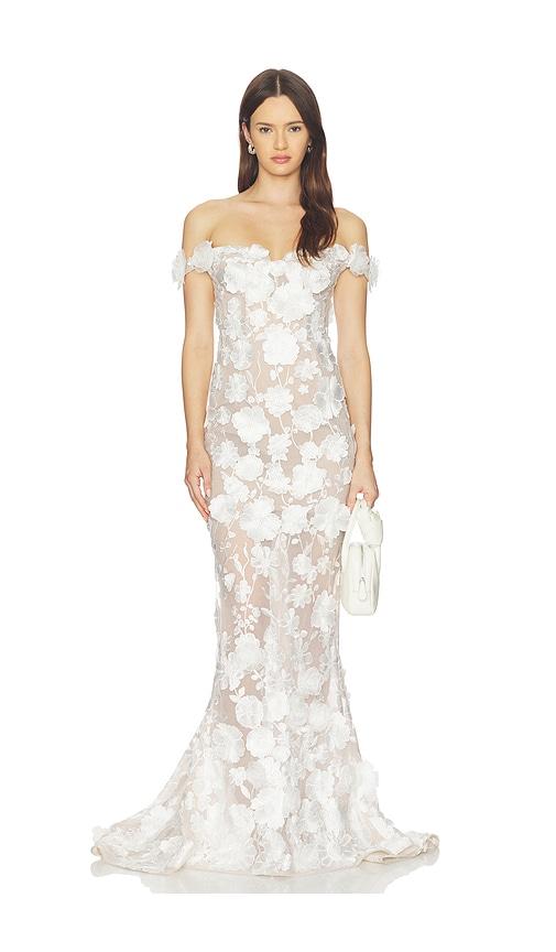 Bronx and Banco Jasmine Floral Off The Shoulder Gown in White by BRONX&BANCO