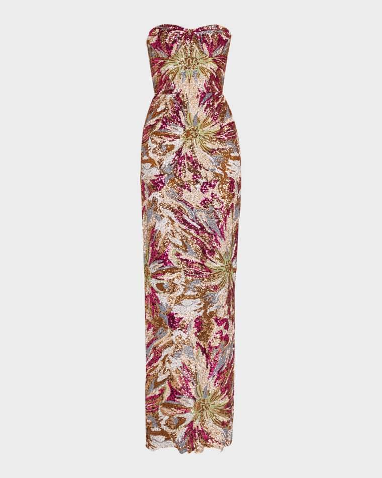 Dahlia Strapless Embroidered Sequin Gown by BRONX&BANCO