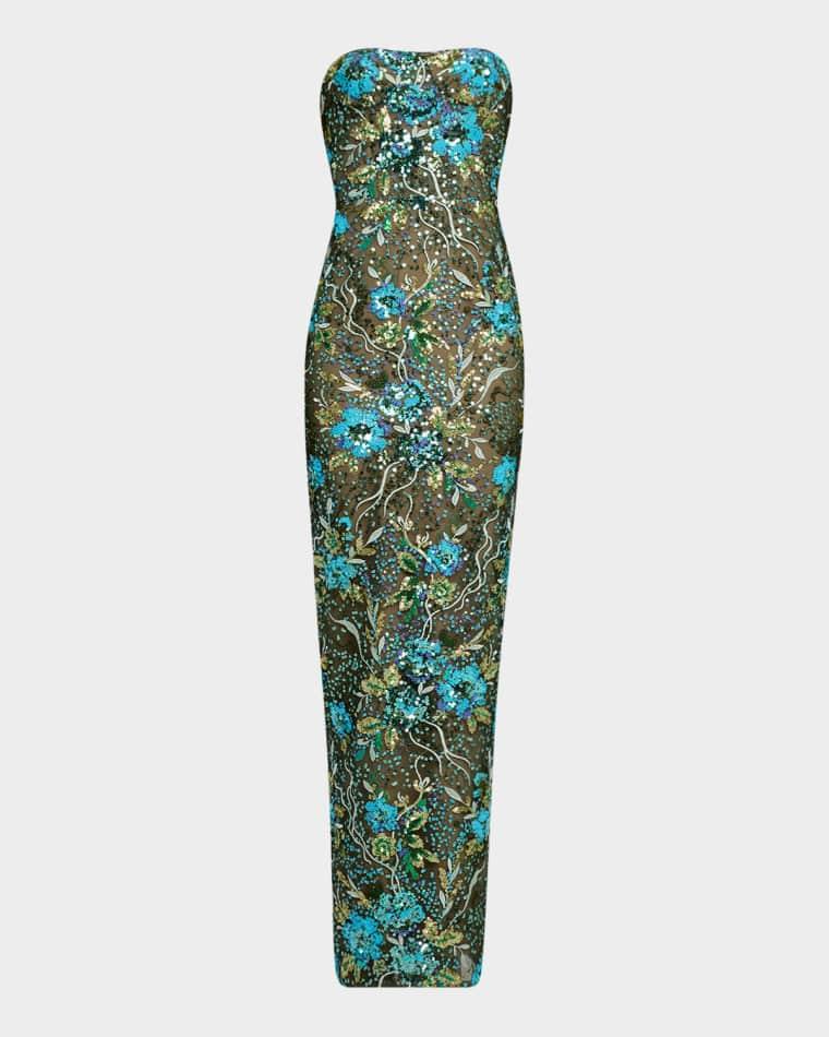 Dahlia Strapless Floral Sequin Column Gown by BRONX&BANCO