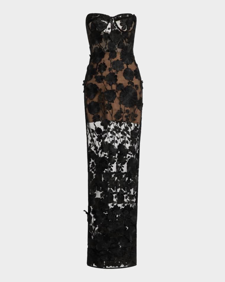 Jasmine Strapless Floral Applique Gown by BRONX&BANCO