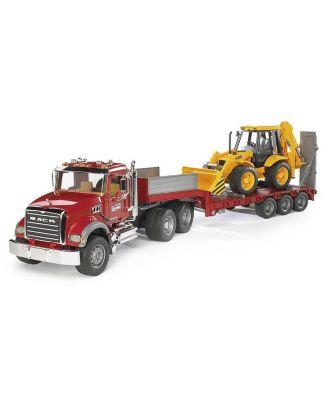 1/16 Mack Granite Flatbed Truck w/ Low Loader & Loader Backhoe - Ages 5-7 by BRUDER