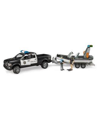 1/16 RAM Police Pickup Truck with Trailer & Boat 5-7 - Ages 5-7 by BRUDER