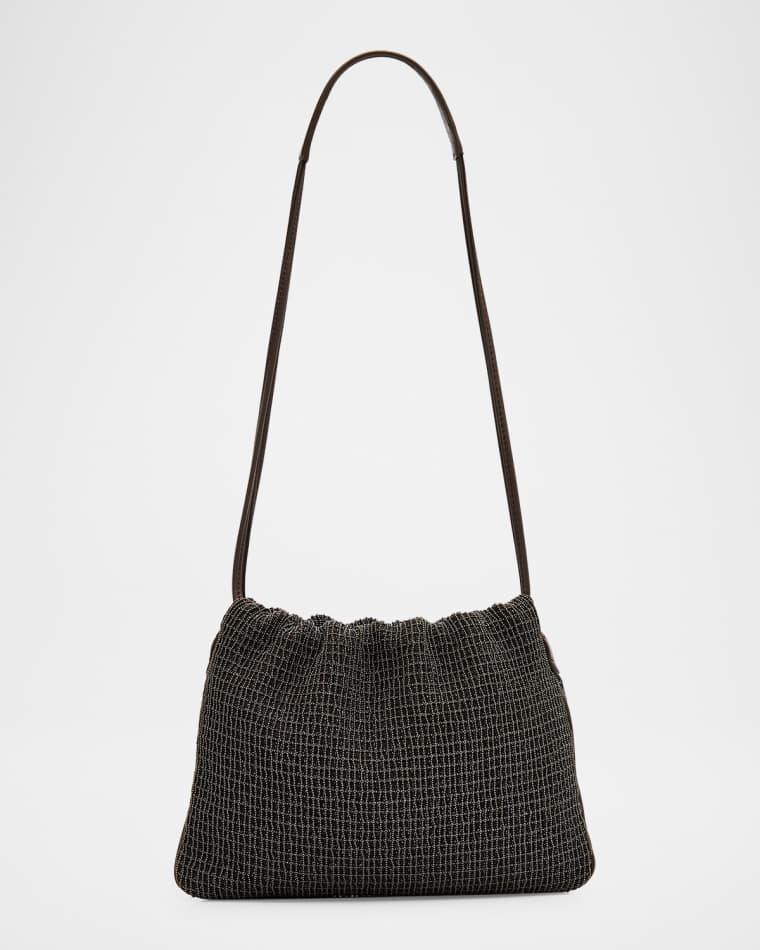 3D Monili Net Embroidered Pochette Bag in Riding Leather by BRUNELLO CUCINELLI