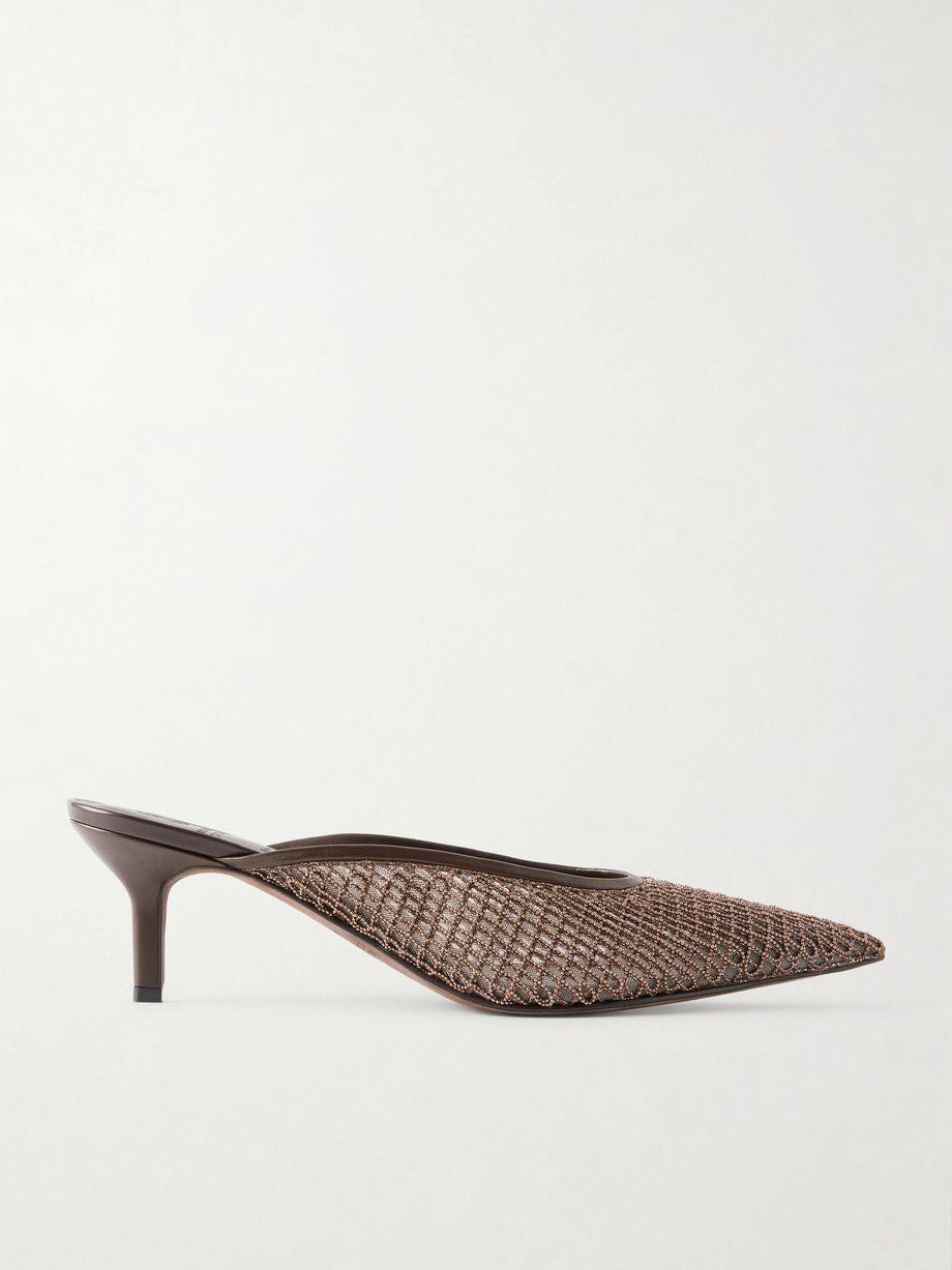 55 Bead-embellished leather-trimmed mesh mules by BRUNELLO CUCINELLI