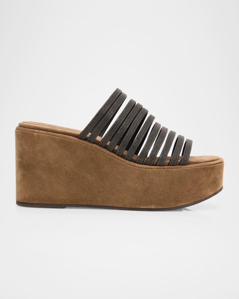 80mm Suede Monili Platform Sandals by BRUNELLO CUCINELLI