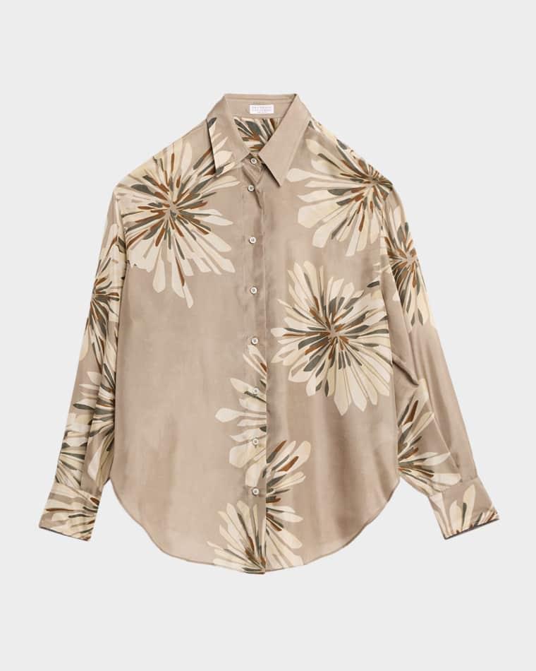 Abstract Dahlia Silk Button-Down Shirt by BRUNELLO CUCINELLI
