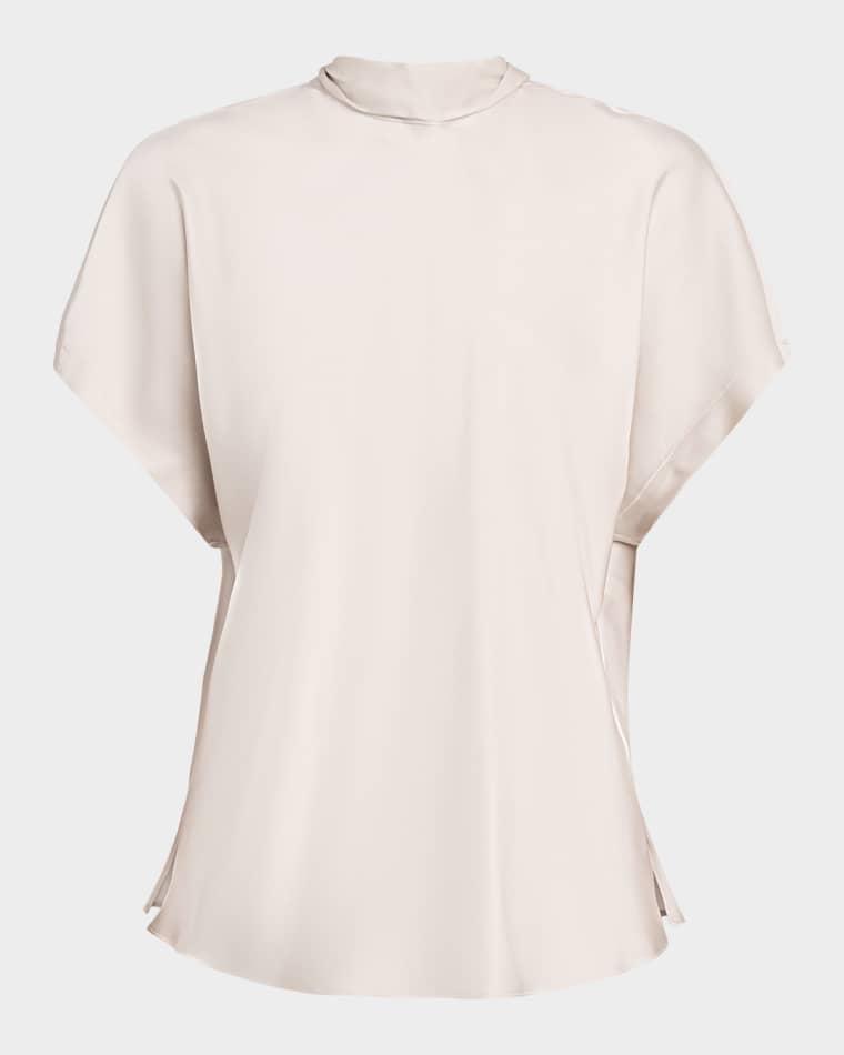 Back-Tie Short-Sleeve Silk Blouse by BRUNELLO CUCINELLI