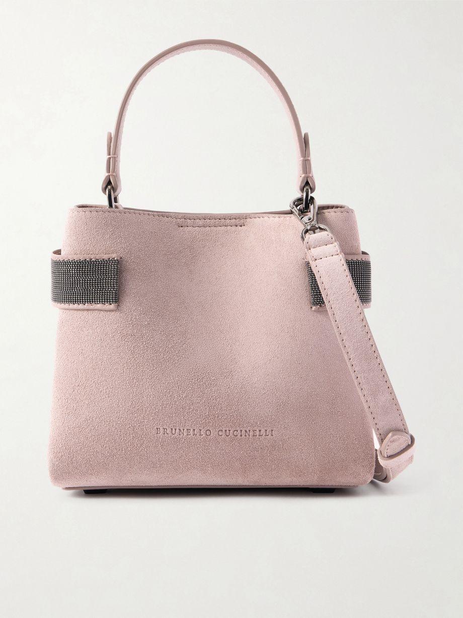 Bead-detailed suede shoulder bag by BRUNELLO CUCINELLI