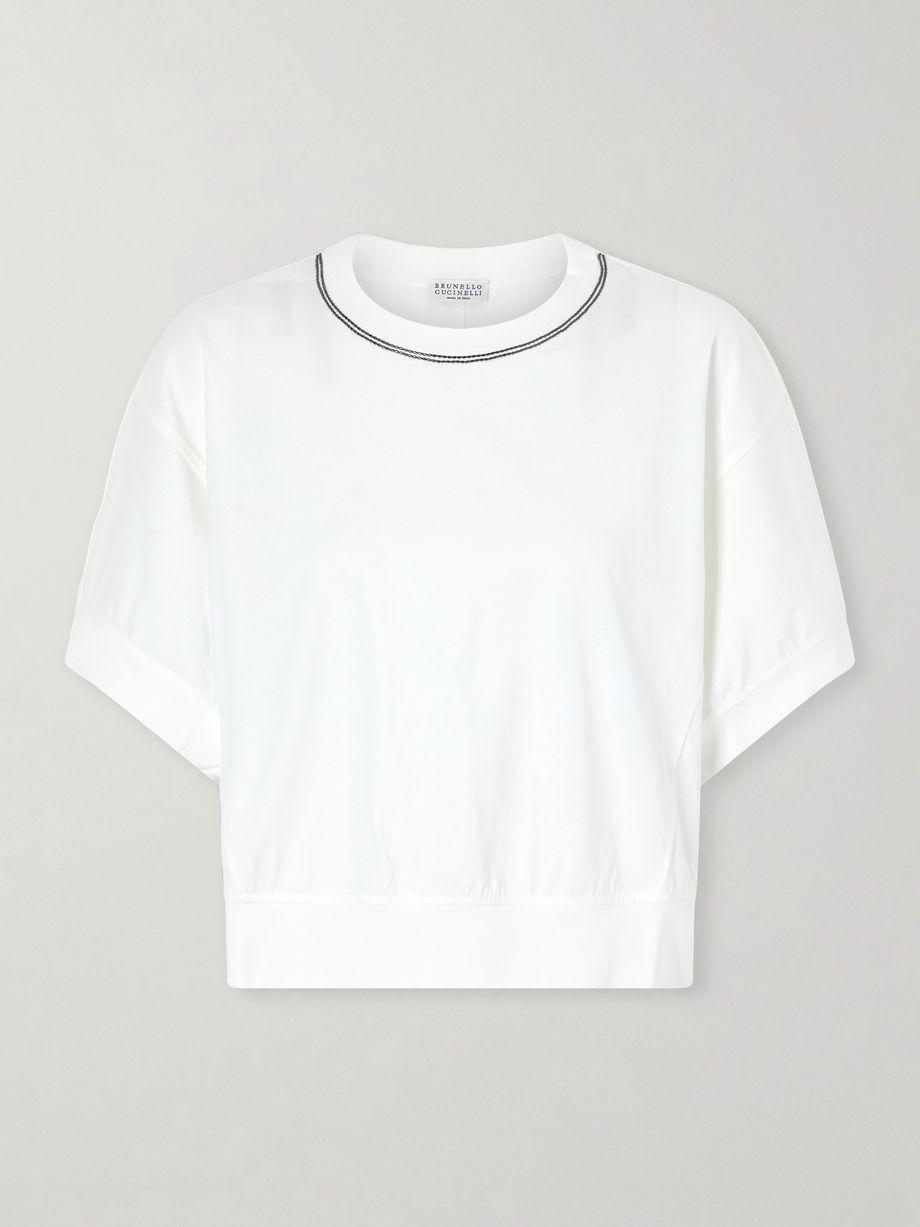Bead-embellished cotton-jersey T-shirt by BRUNELLO CUCINELLI