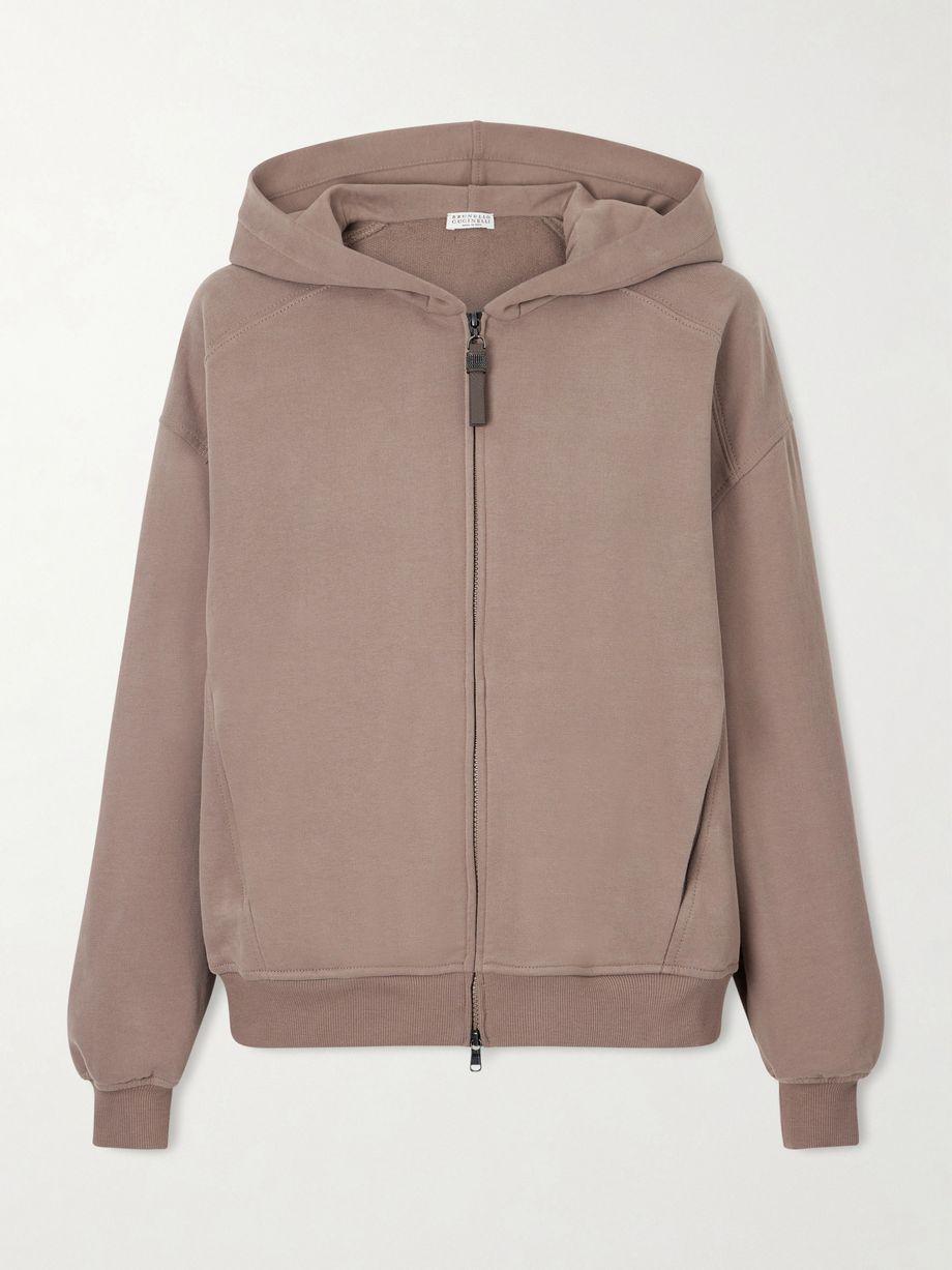Bead-embellished cotton-jersey zip-up hoodie by BRUNELLO CUCINELLI