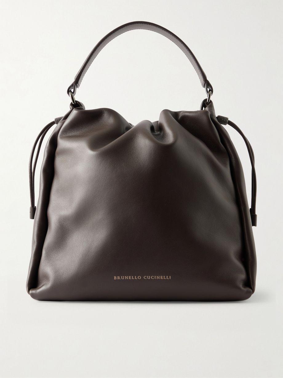 Bead-embellished leather tote bag by BRUNELLO CUCINELLI