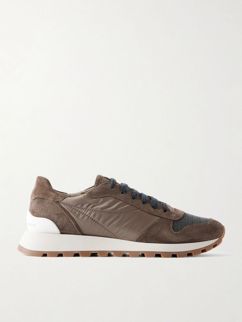 Bead-embellished nylon and suede sneakers by BRUNELLO CUCINELLI