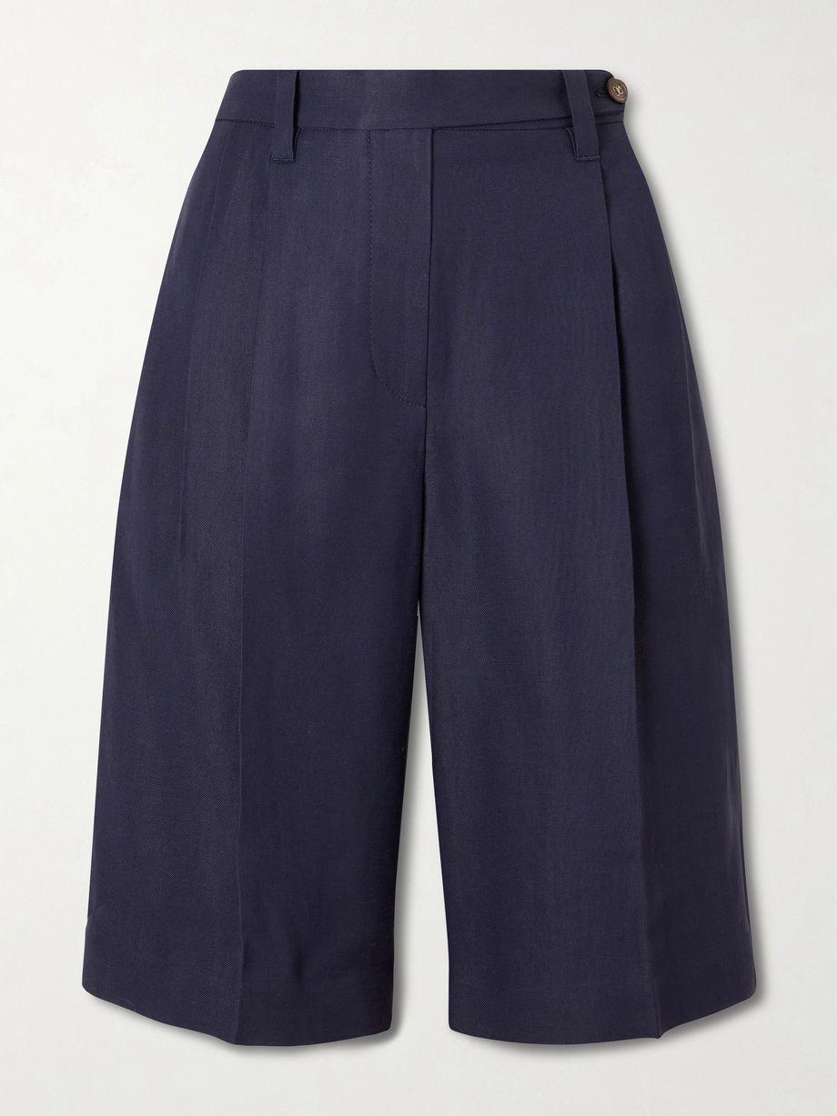 Bead-embellished pleated twill shorts by BRUNELLO CUCINELLI