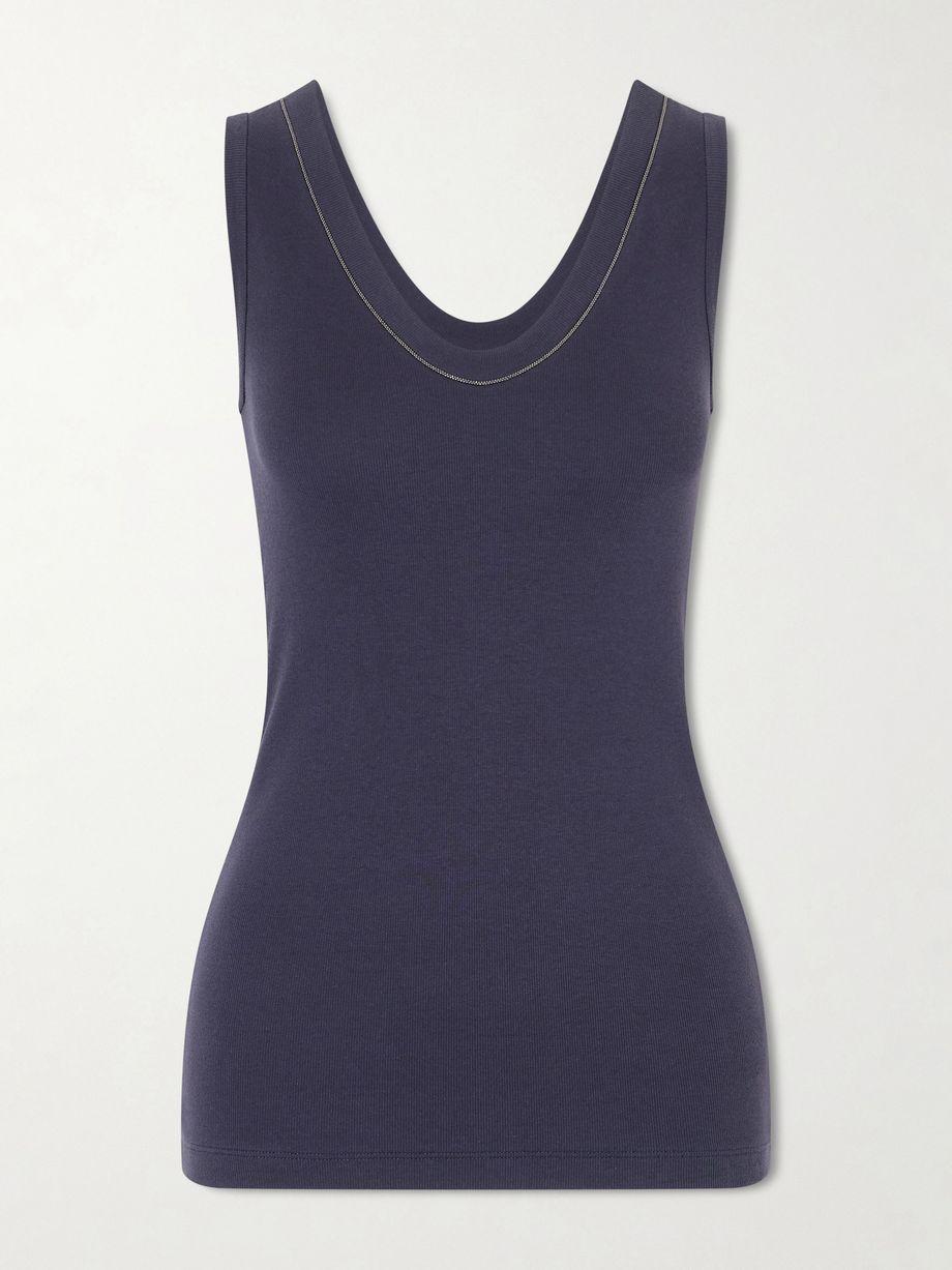 Bead-embellished ribbed cotton-blend jersey tank by BRUNELLO CUCINELLI