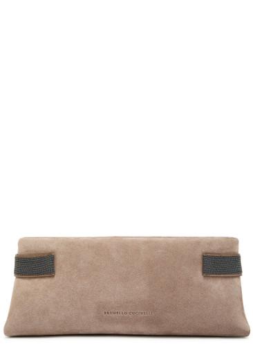 Bead embellished suede clutch by BRUNELLO CUCINELLI