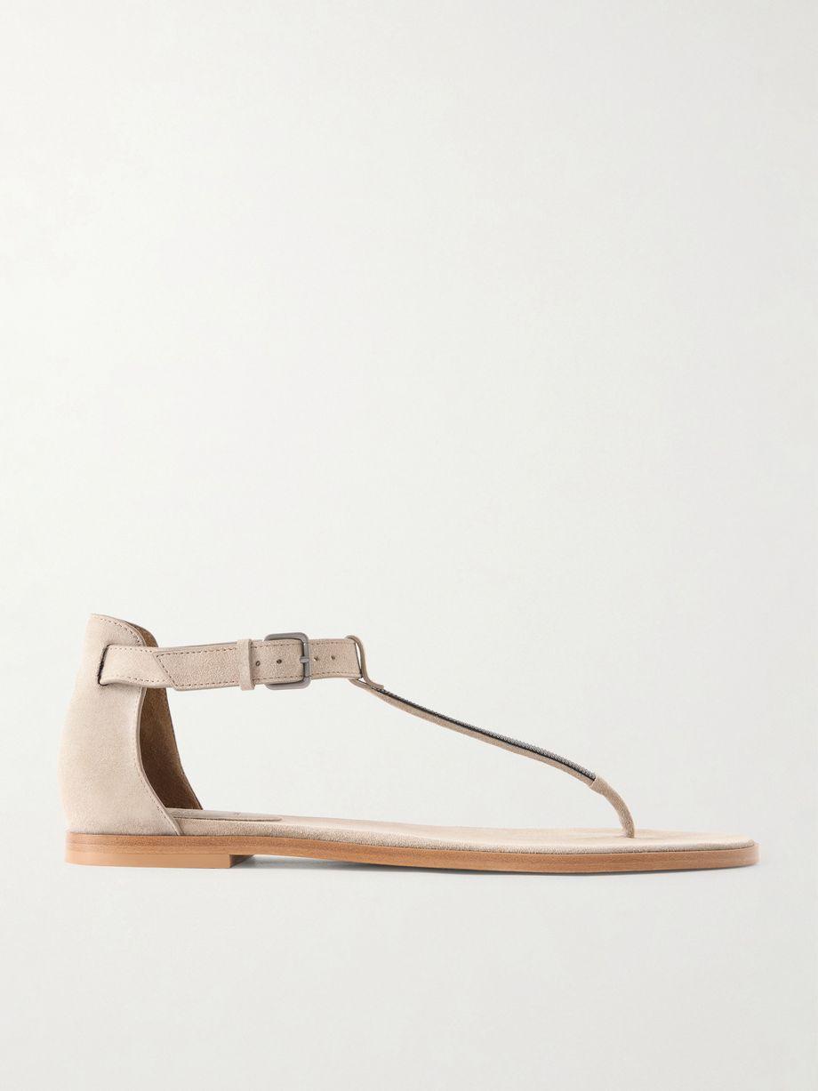 Bead-embellished suede sandals by BRUNELLO CUCINELLI