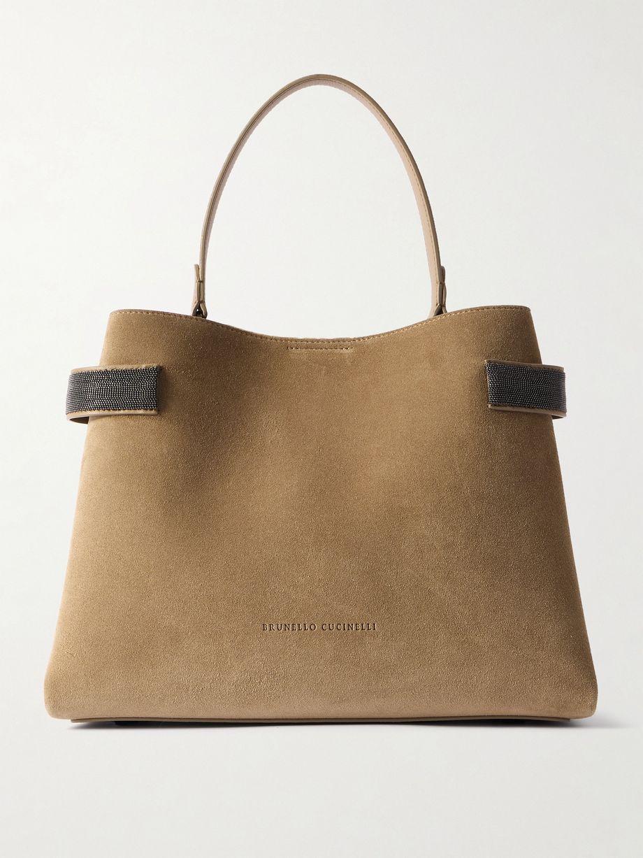 Bead-embellished suede shoulder bag by BRUNELLO CUCINELLI