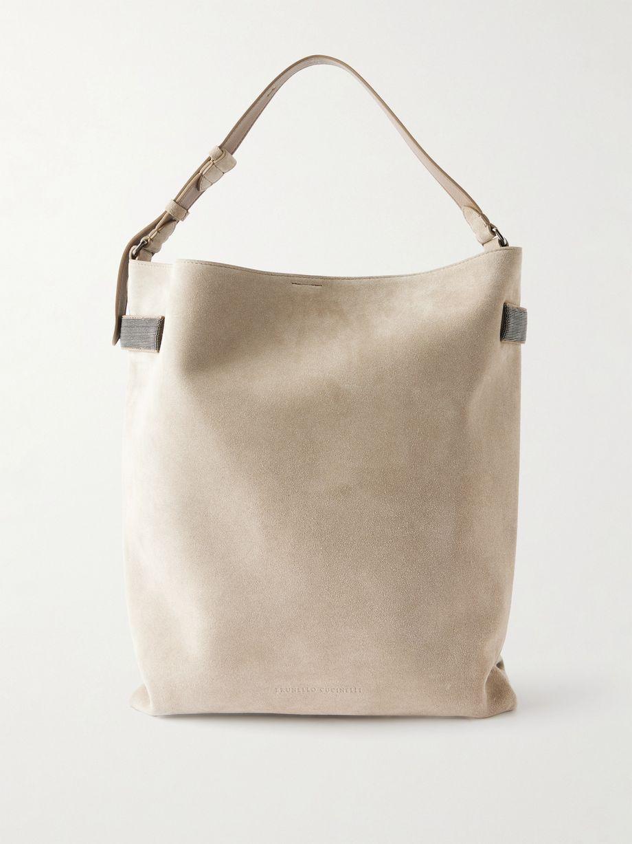 Bead-embellished suede shoulder bag by BRUNELLO CUCINELLI