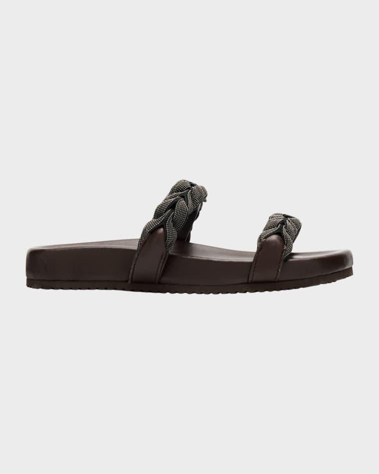 Braided Monili Leather Slide Sandals by BRUNELLO CUCINELLI