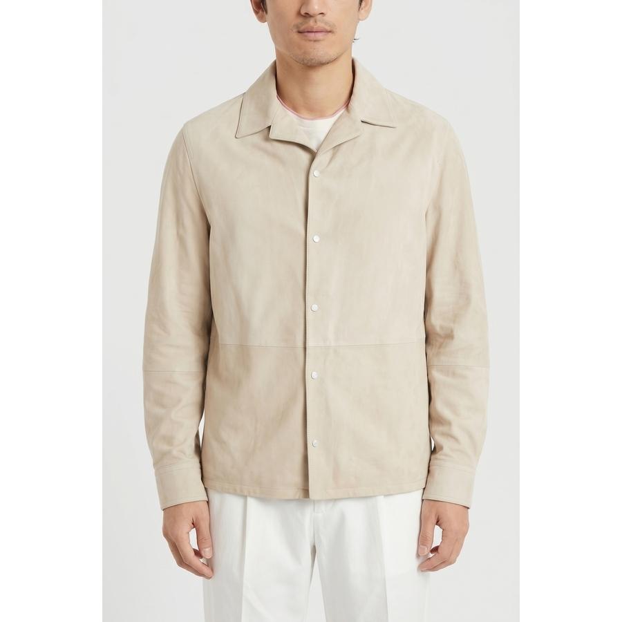 Brunello Cucinelli Beige Leather Relaxed Jacket by BRUNELLO CUCINELLI