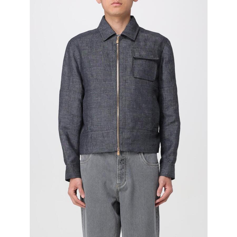 Brunello Cucinelli Black Linen Zip Jacket by BRUNELLO CUCINELLI