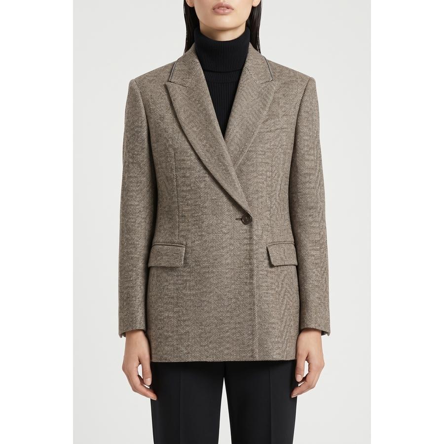 Brunello Cucinelli Brown Tailored Herringbone Blazer by BRUNELLO CUCINELLI