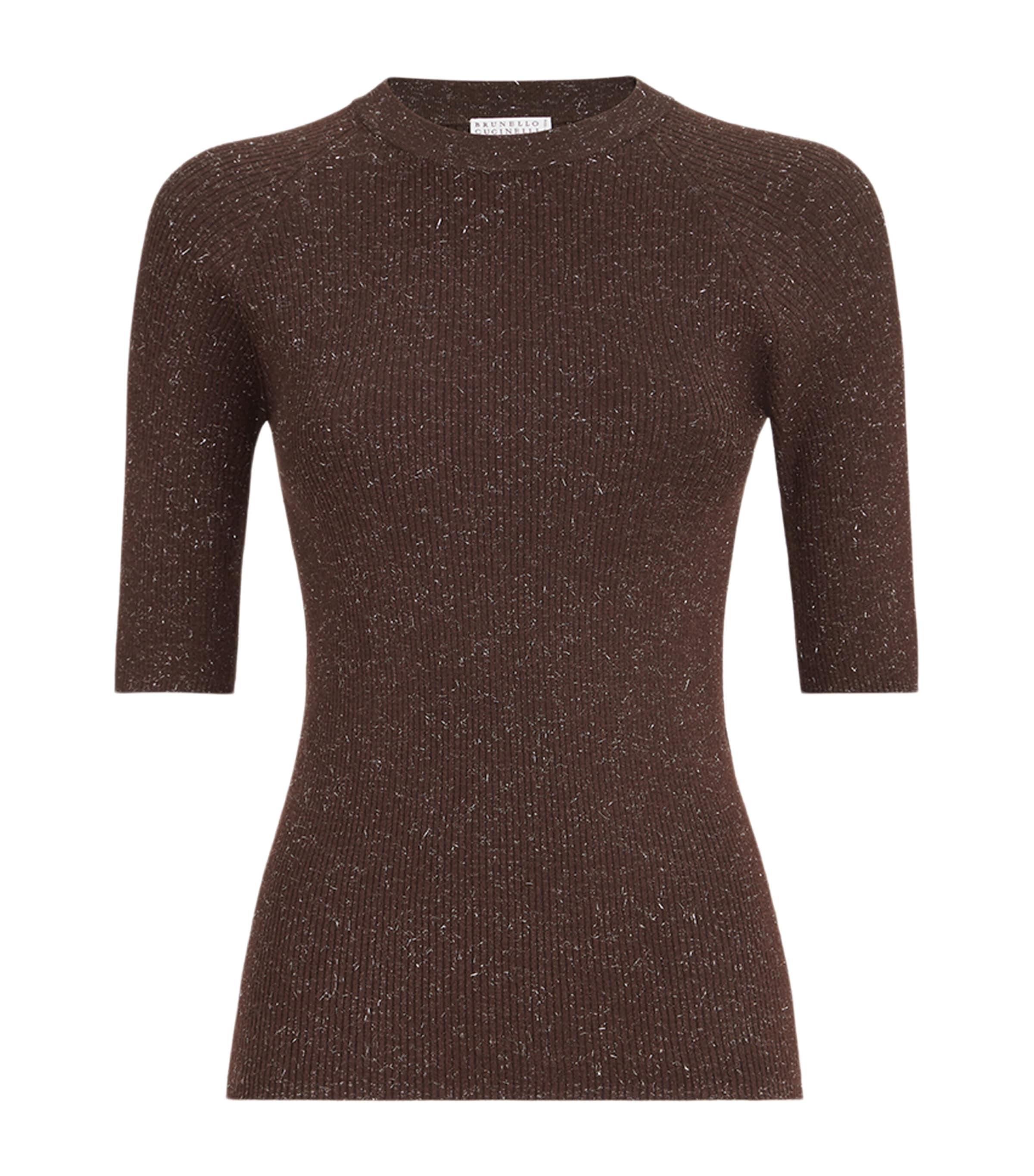 Brunello Cucinelli Cashmere Sparkling Short-Sleeve Sweater by BRUNELLO CUCINELLI