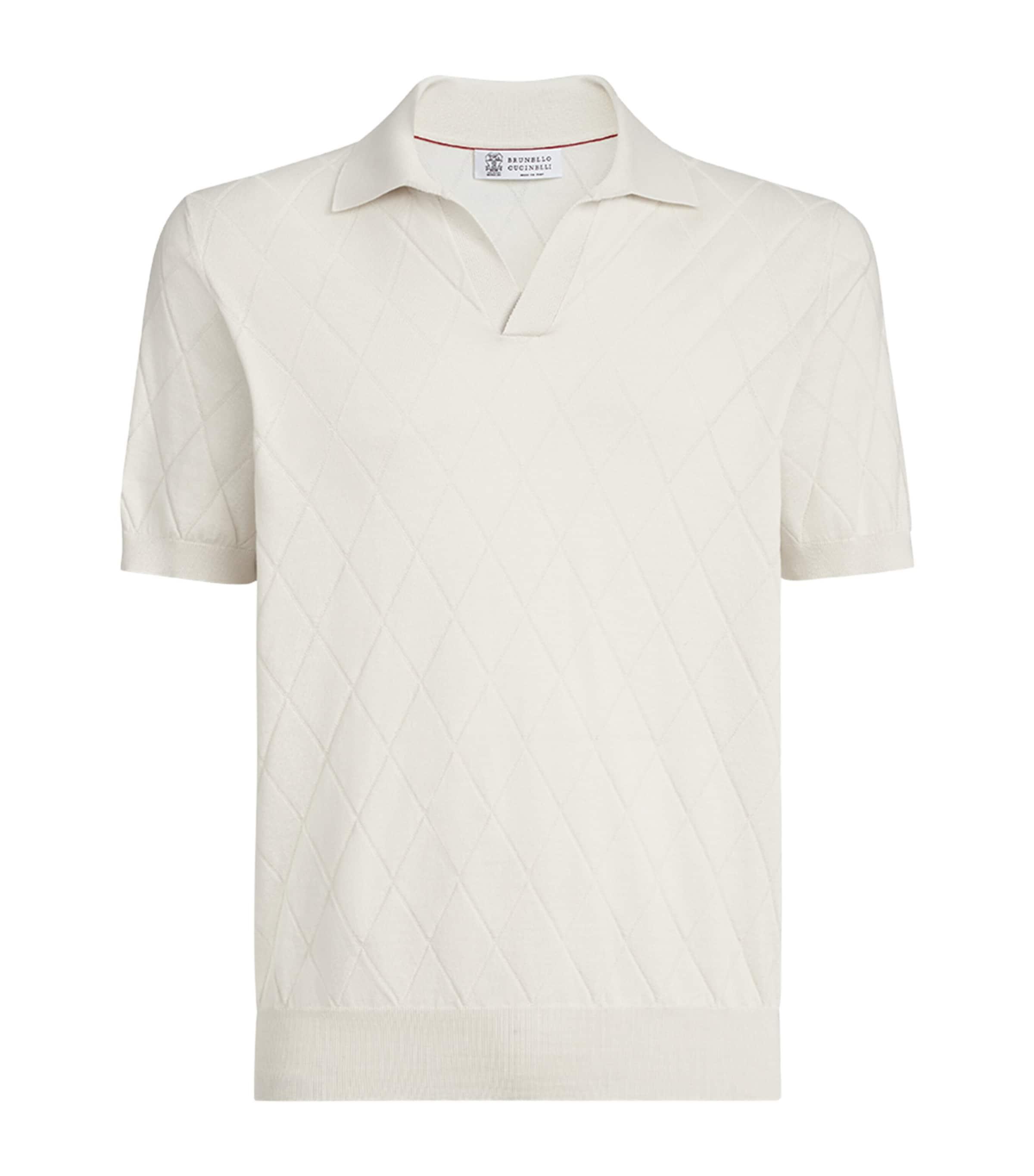Brunello Cucinelli Cotton Diamond-Knit Johnny Collar Polo Shirt by BRUNELLO CUCINELLI