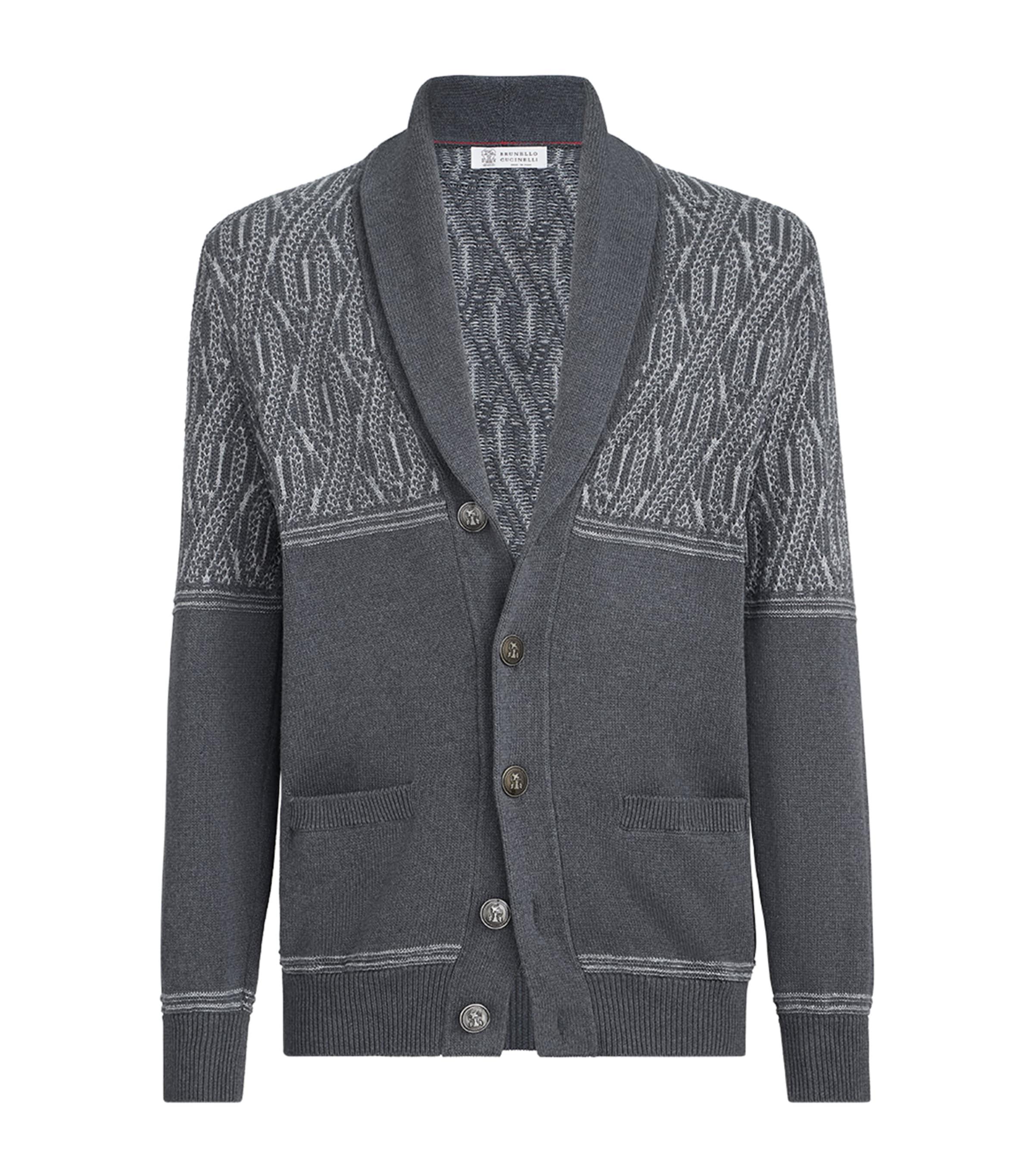 Brunello Cucinelli Cotton Jacquard Shawl Cardigan by BRUNELLO CUCINELLI