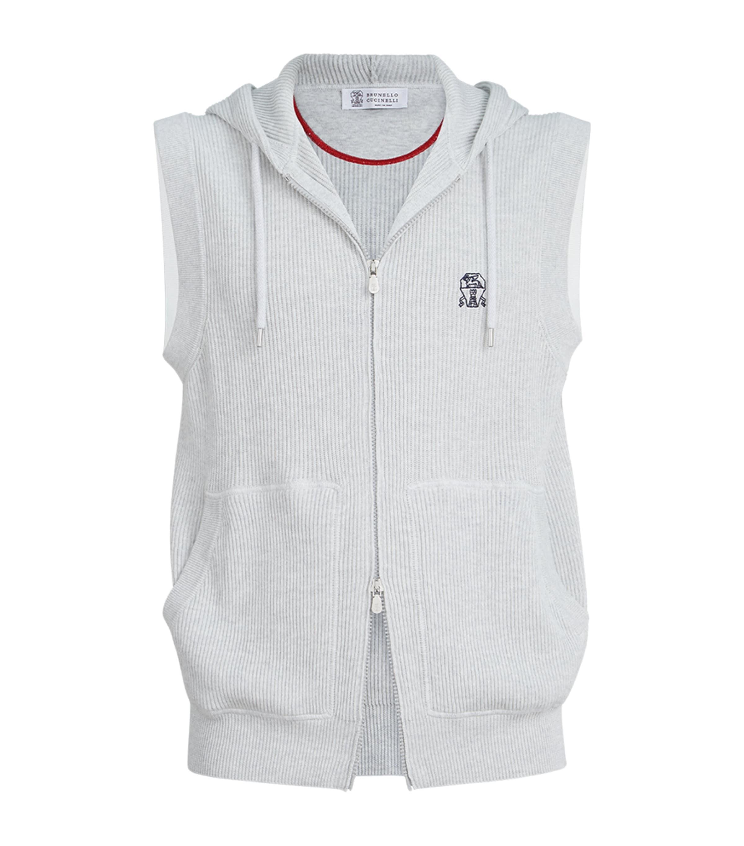 Brunello Cucinelli Cotton Rib-Knit Sleeveless Hoodie by BRUNELLO CUCINELLI