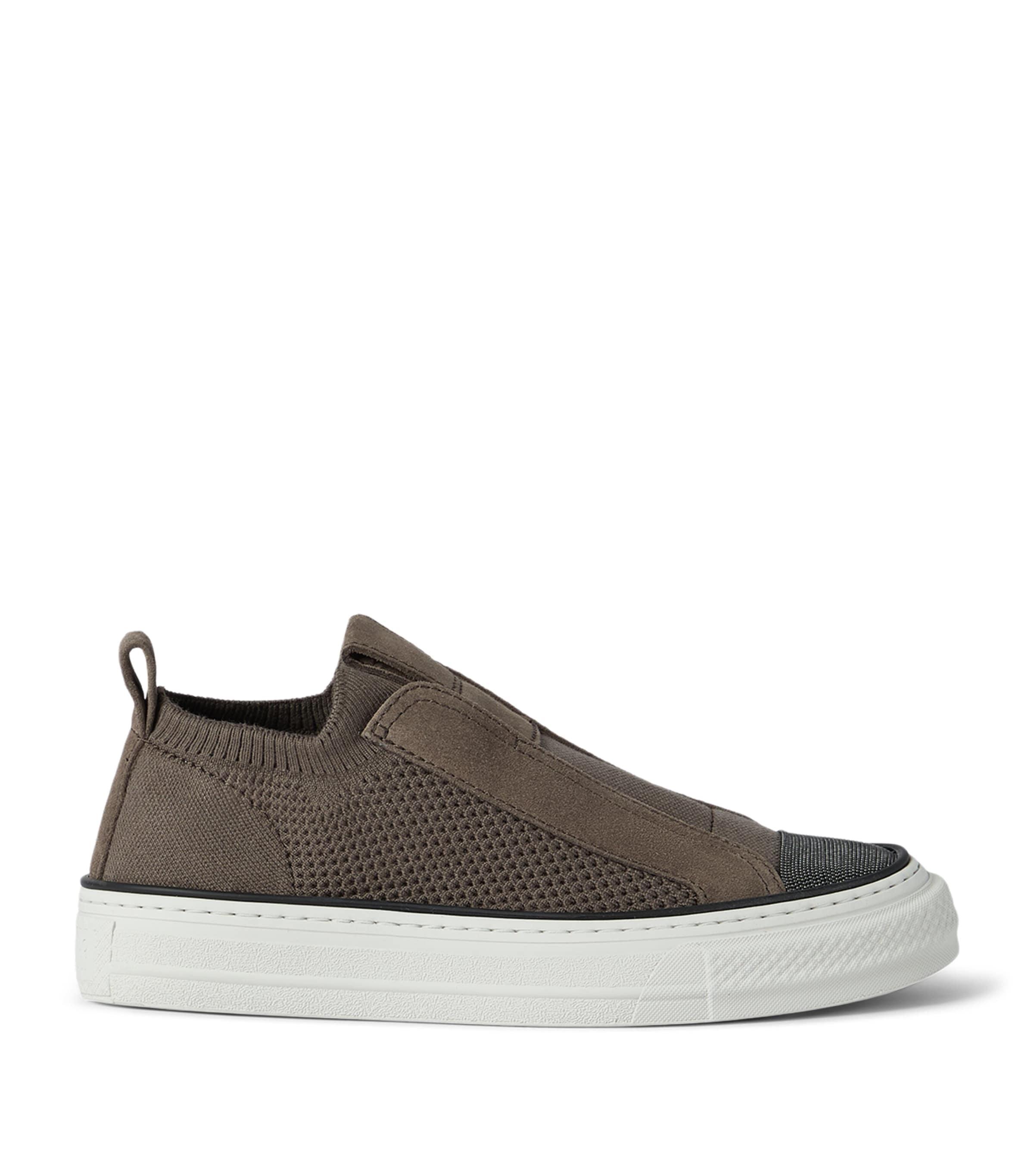 Brunello Cucinelli Knitted Suede-Trim Sneakers by BRUNELLO CUCINELLI