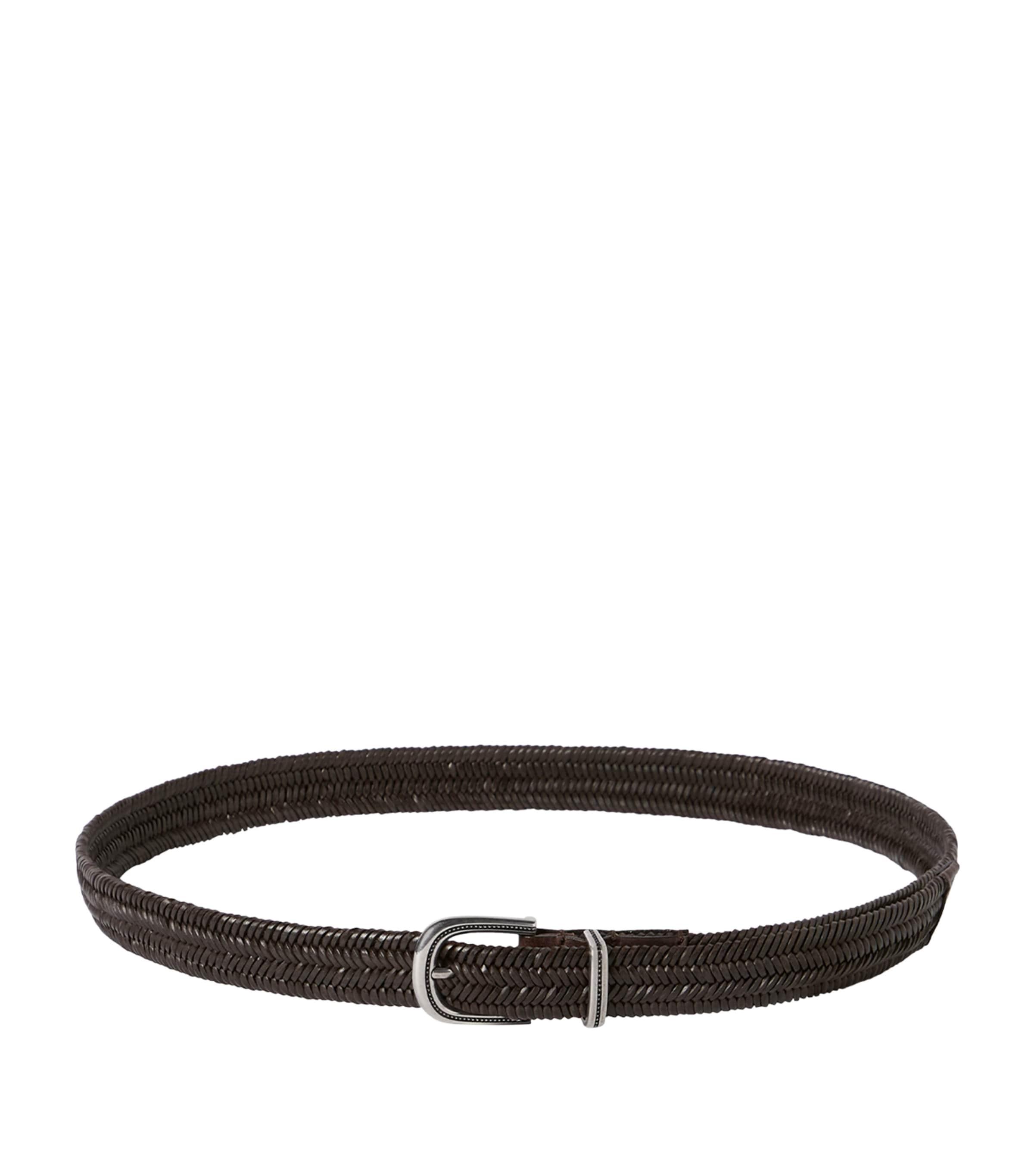 Brunello Cucinelli Leather-Blend Chevron-Effect Braided Belt by BRUNELLO CUCINELLI