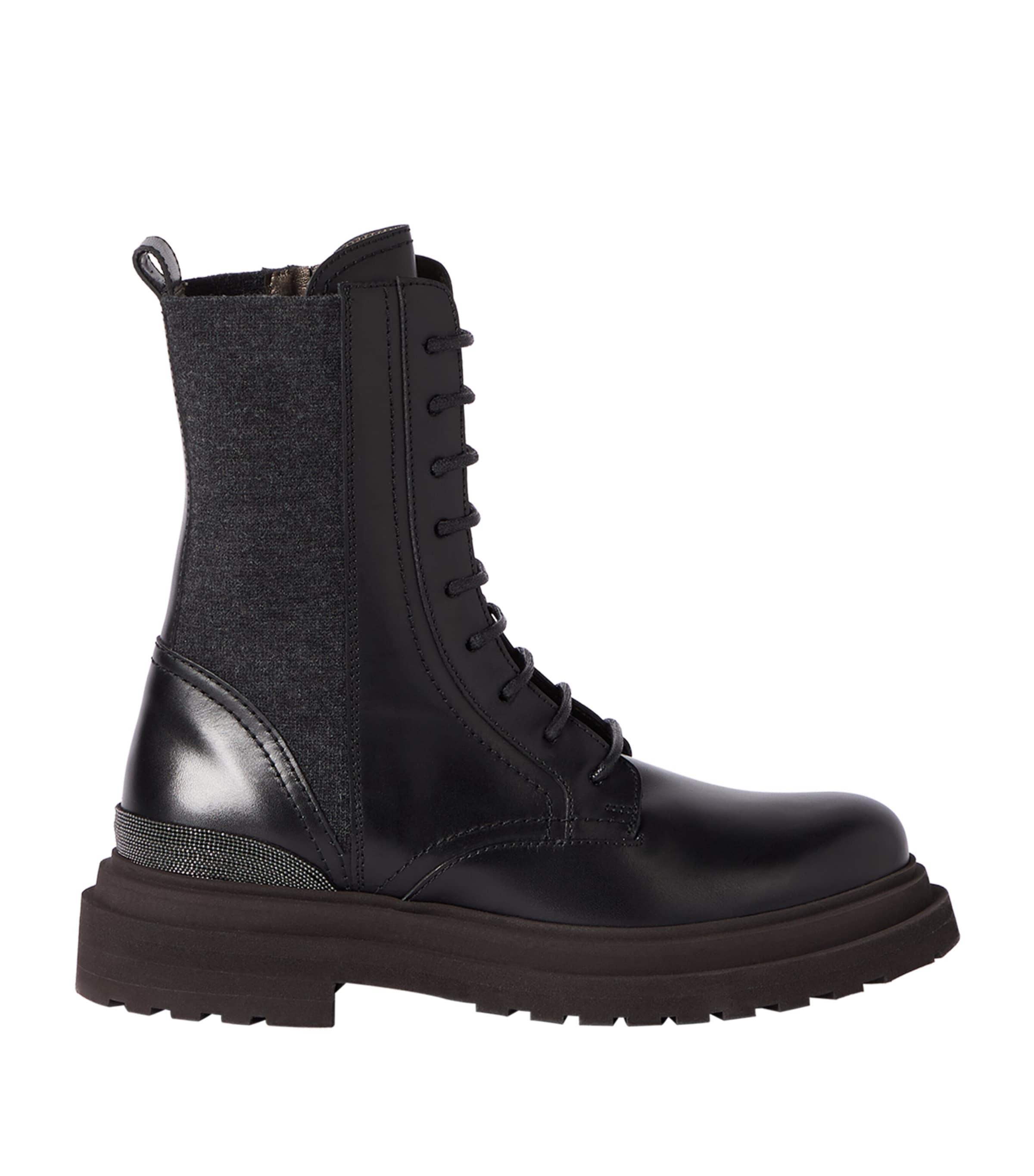 Brunello Cucinelli Leather Monili Ankle Boots by BRUNELLO CUCINELLI