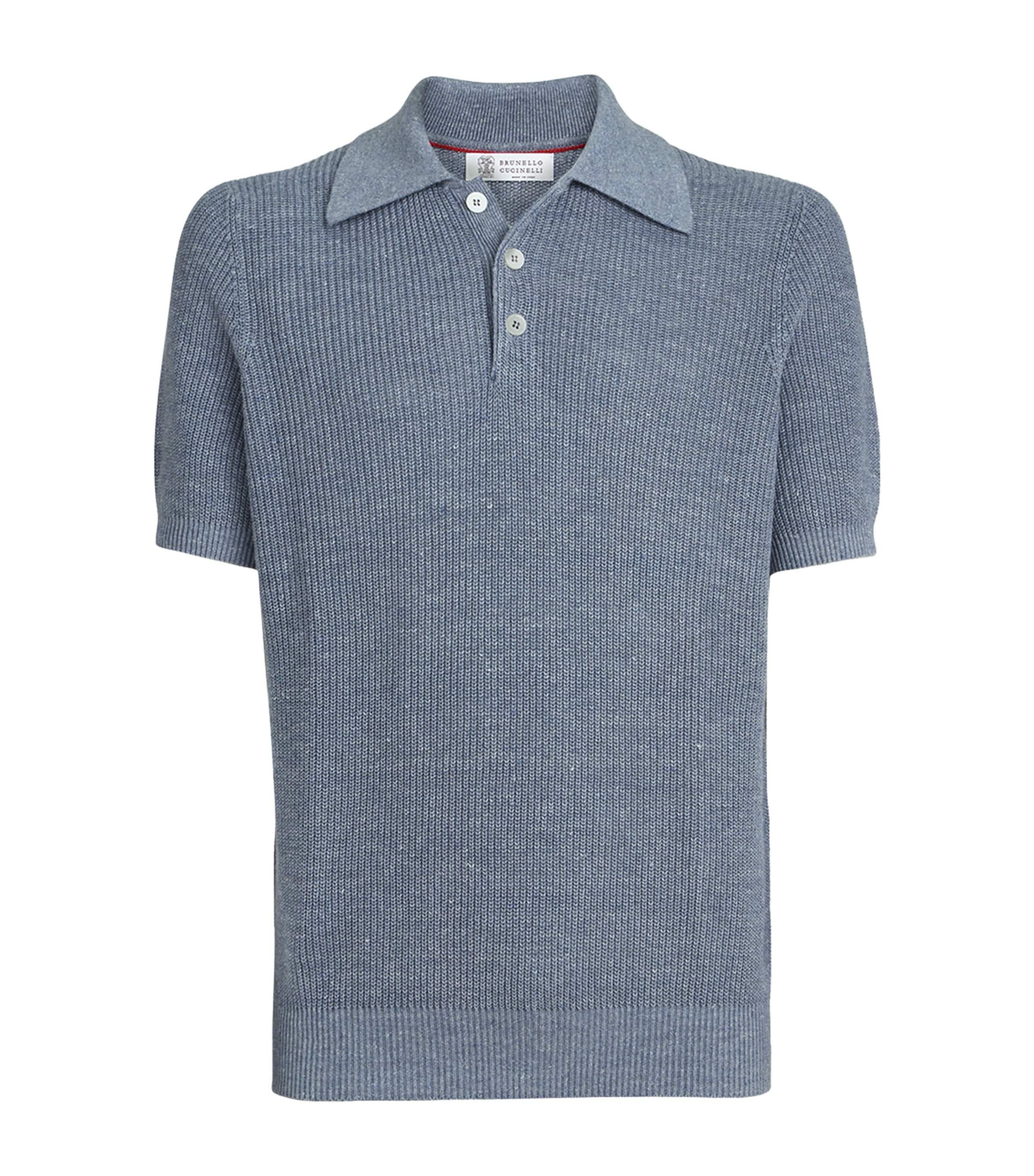Brunello Cucinelli Linen-Cotton Rib-Knit Polo Shirt by BRUNELLO CUCINELLI