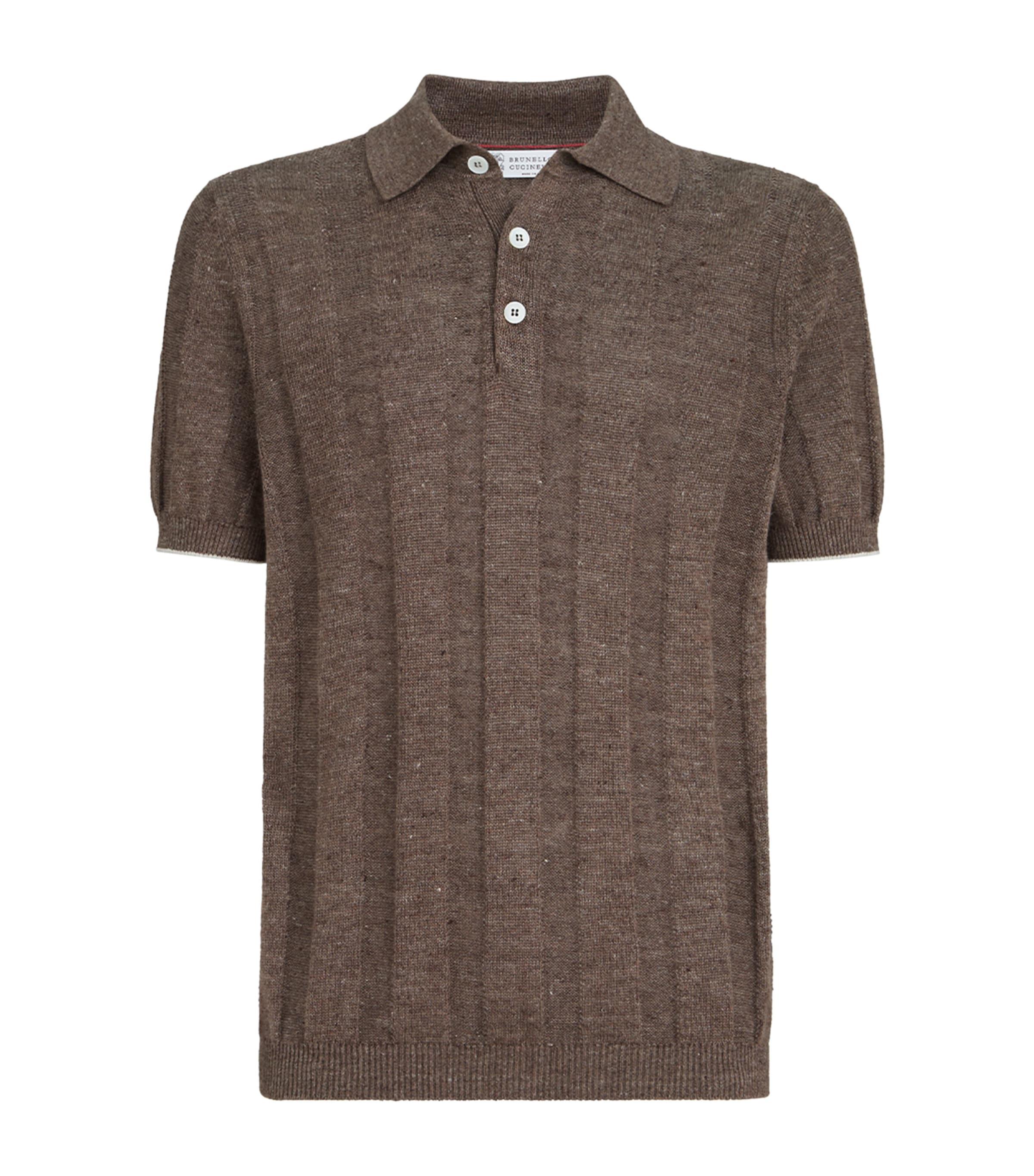 Brunello Cucinelli Linen-Cotton Rib-Knit Polo Shirt by BRUNELLO CUCINELLI