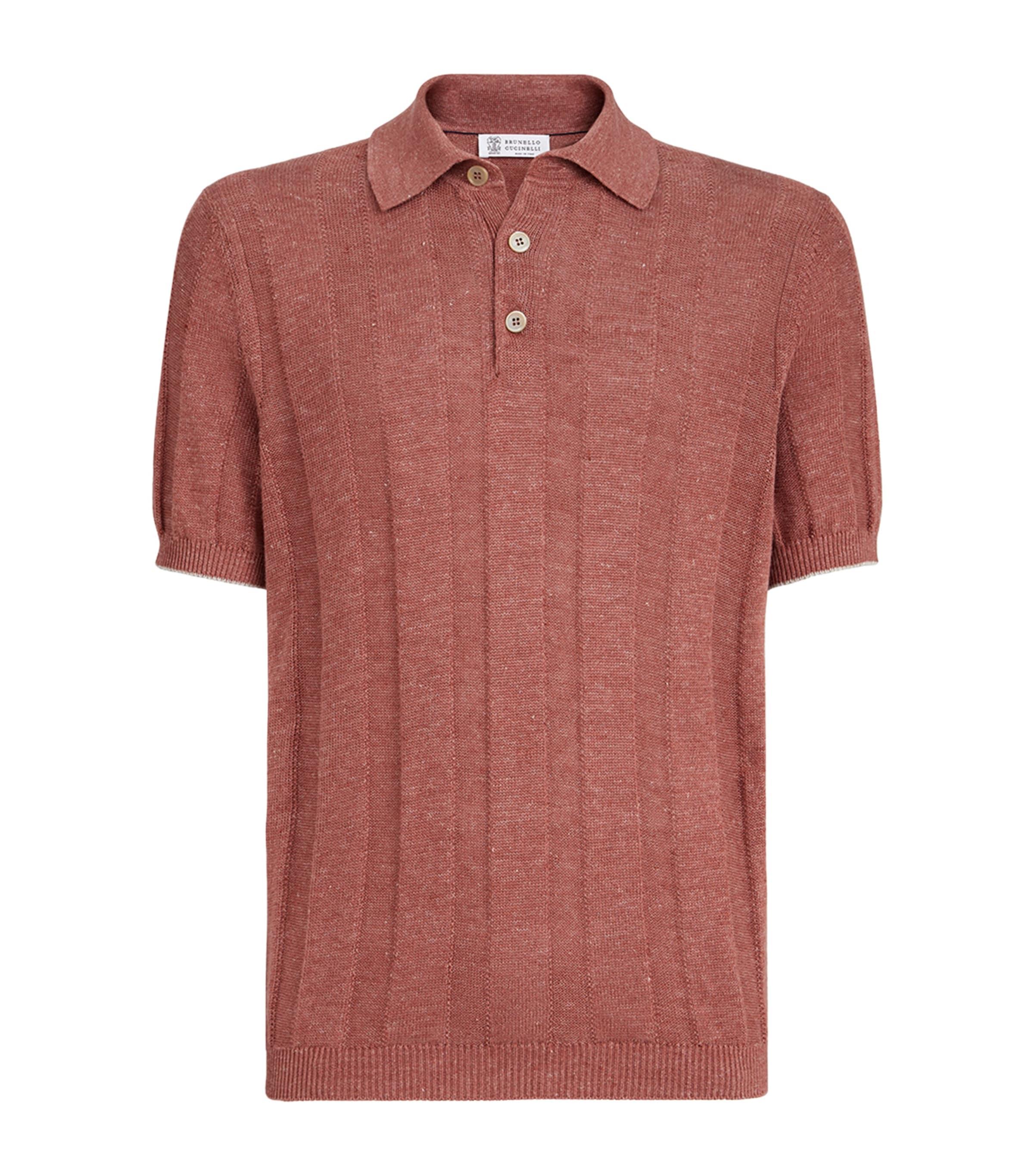 Brunello Cucinelli Linen-Cotton Rib-Knit Polo Sweater by BRUNELLO CUCINELLI