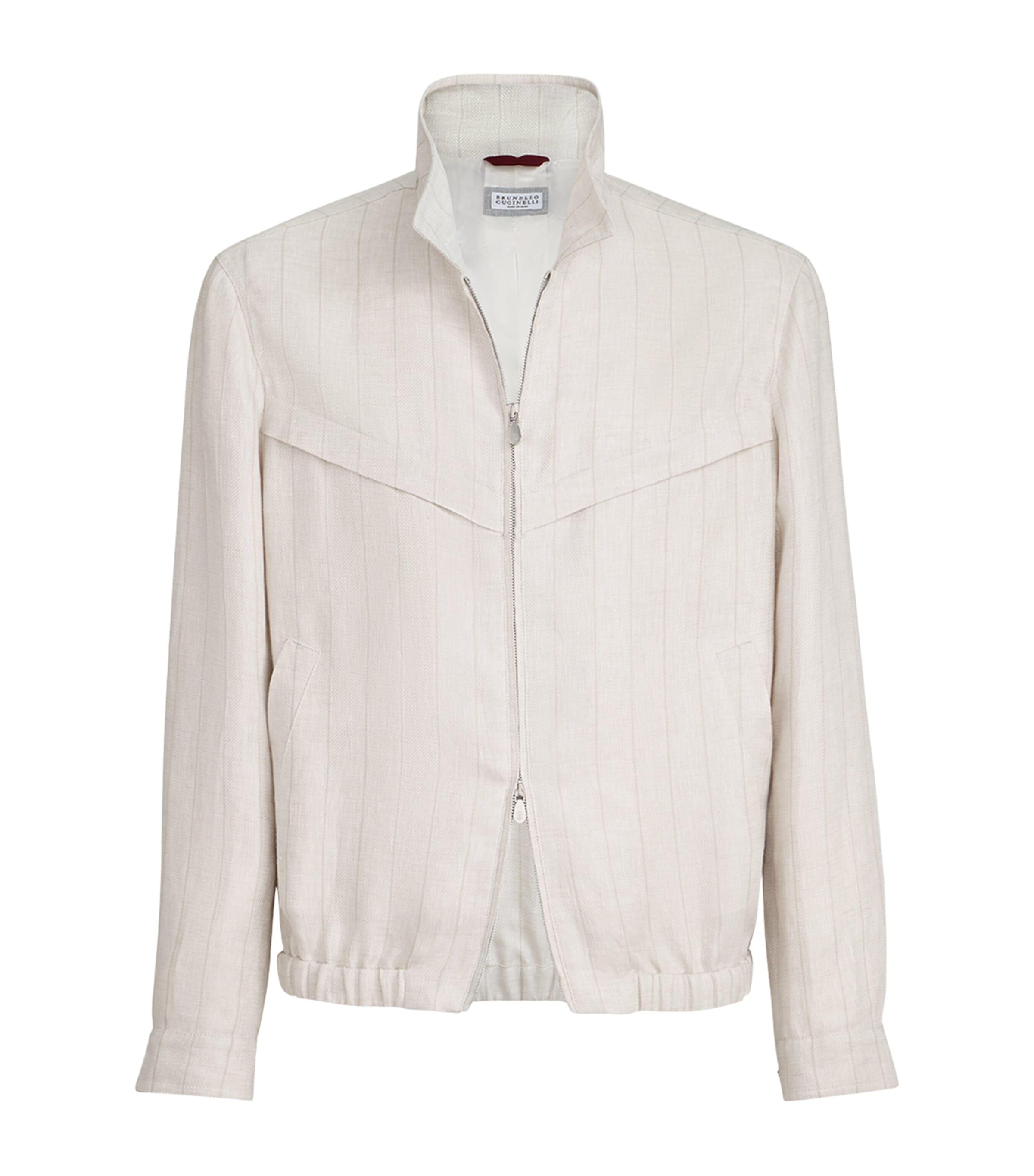 Brunello Cucinelli Linen Pinstripe Bomber Jacket by BRUNELLO CUCINELLI