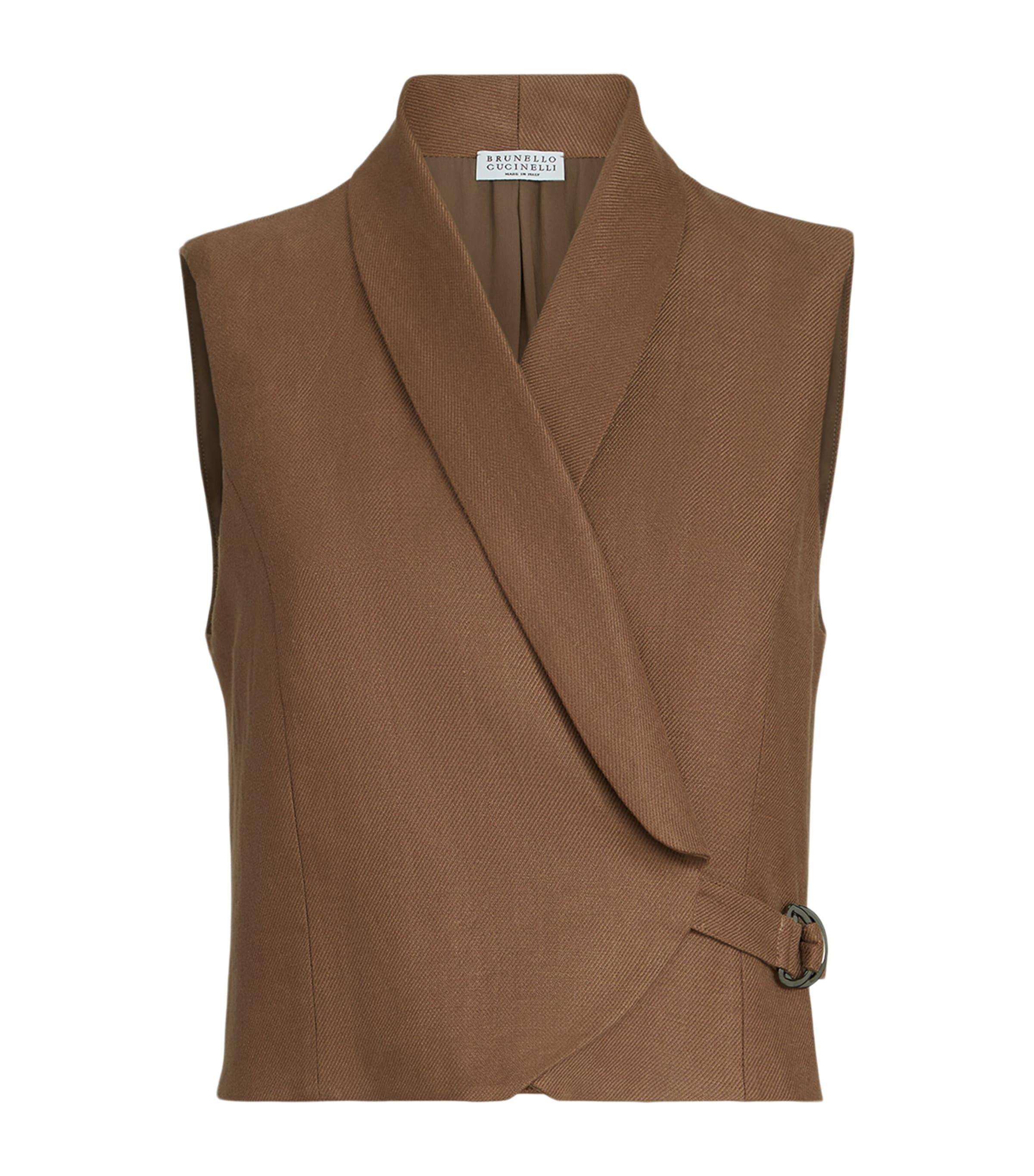 Brunello Cucinelli Linen Shawl-Lapel Waistcoat by BRUNELLO CUCINELLI