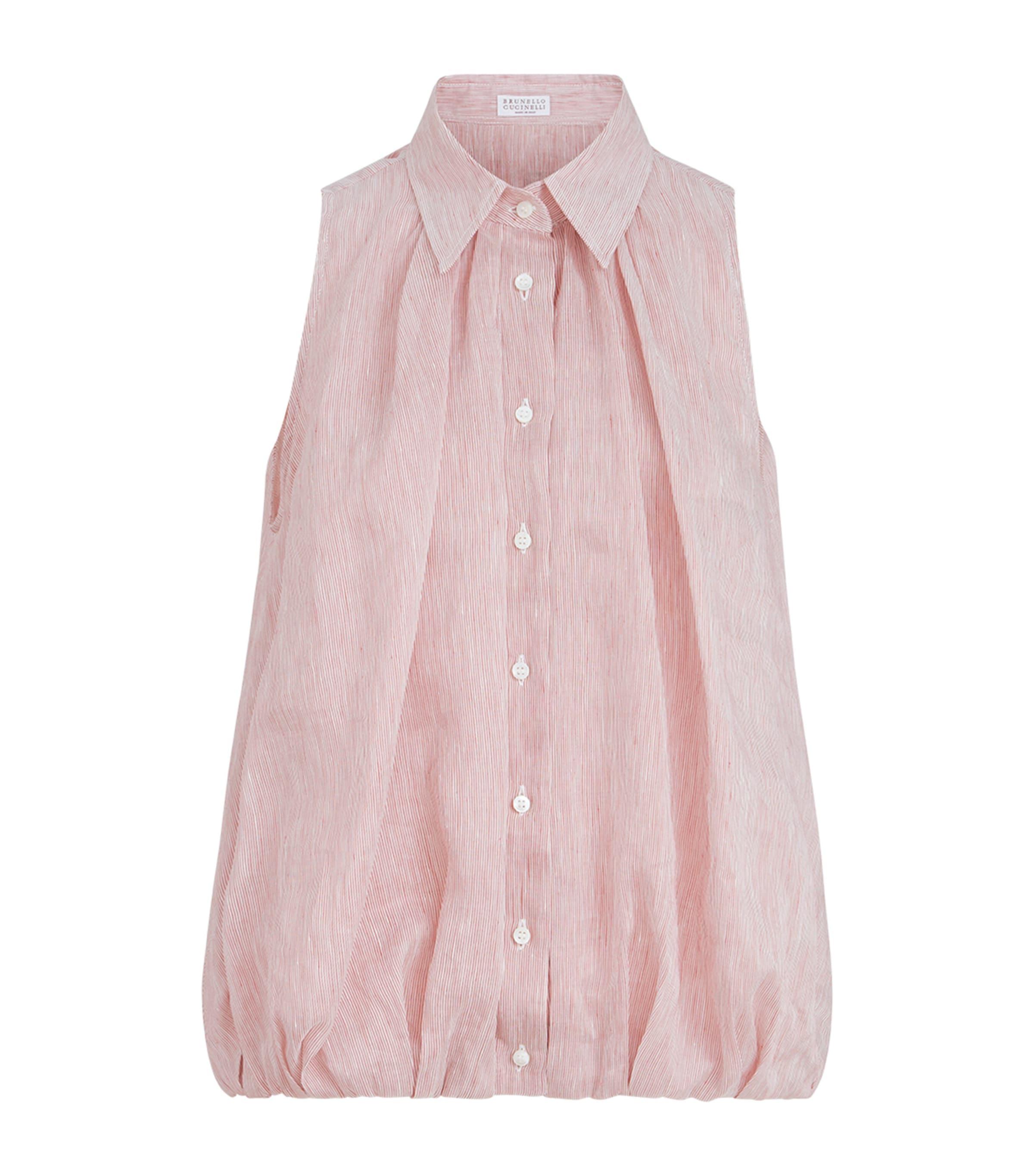 Brunello Cucinelli Linen-Silk Stripe Sleeveless Shirt by BRUNELLO CUCINELLI