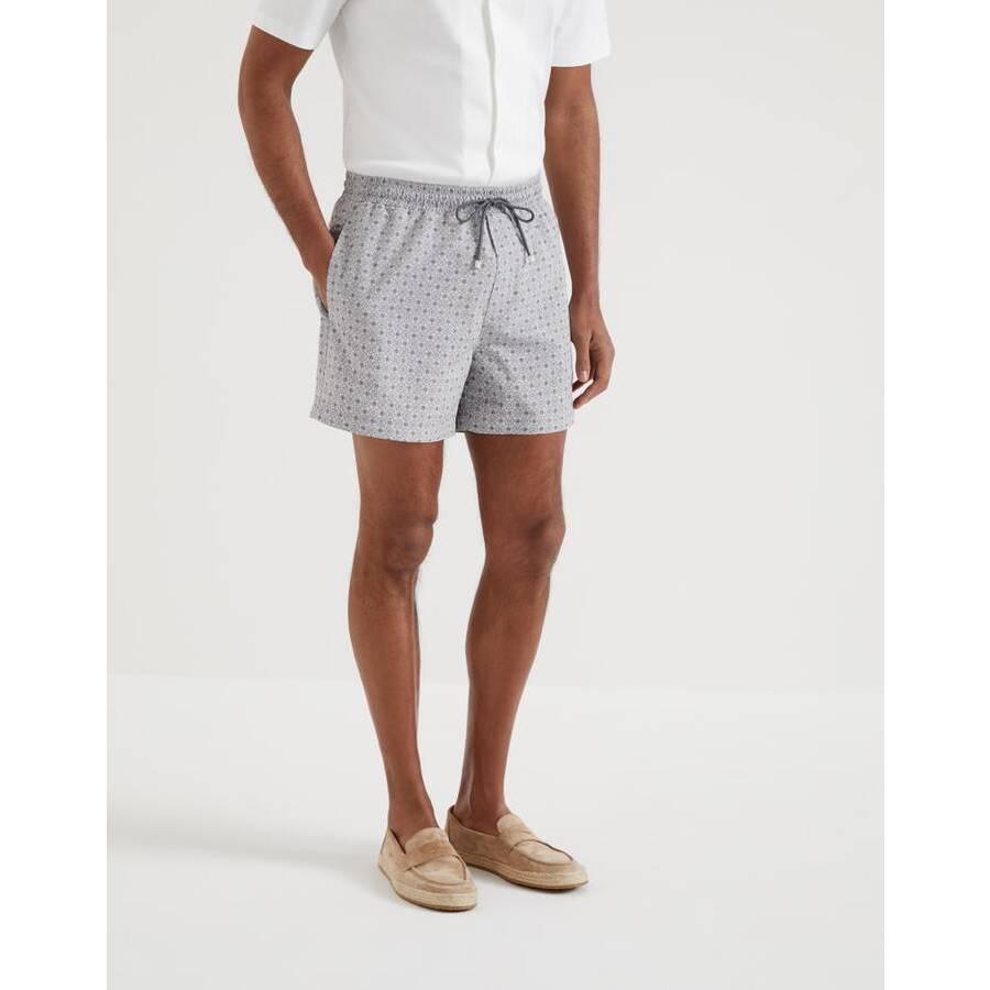 Brunello Cucinelli Men's Grey Patterned Swim Shorts by BRUNELLO CUCINELLI
