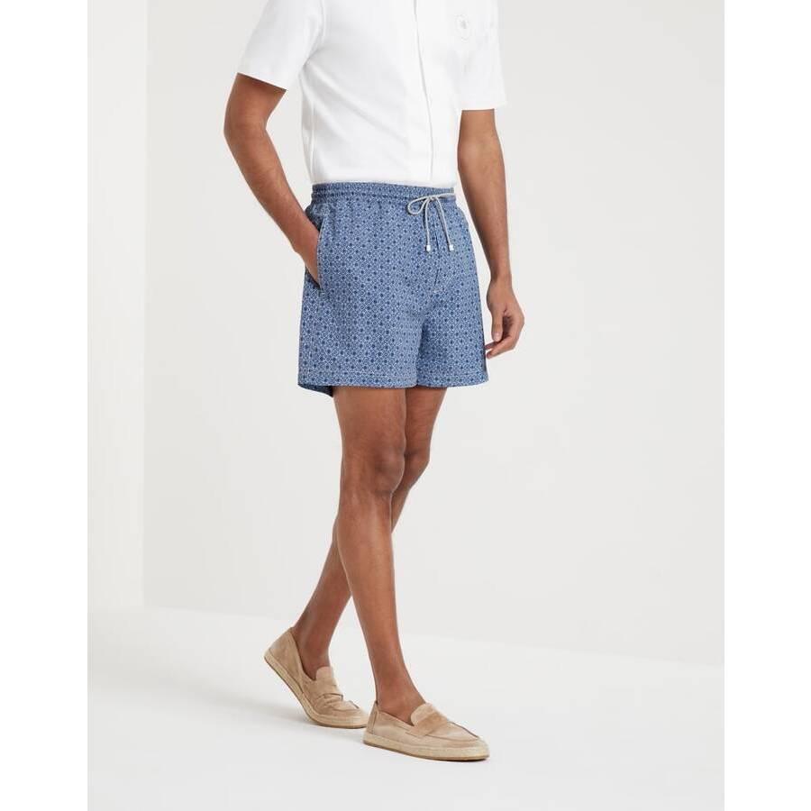 Brunello Cucinelli Men's Ocean Patterned Swim Shorts by BRUNELLO CUCINELLI