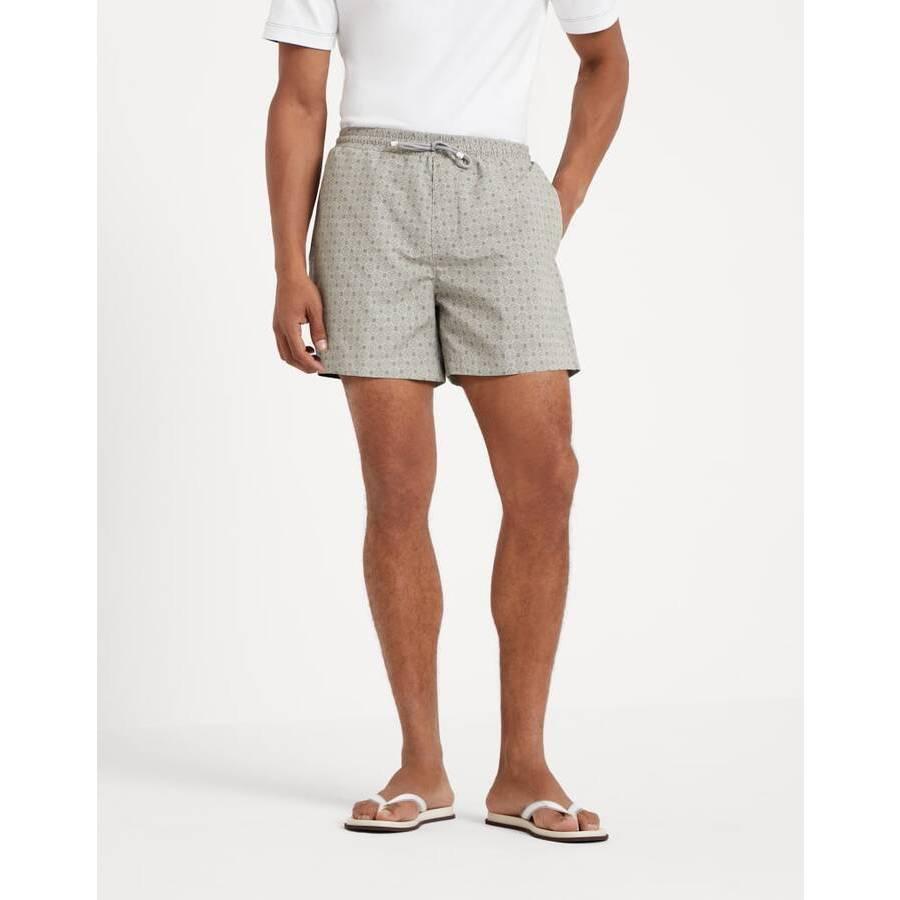 Brunello Cucinelli Men's Sage Patterned Swim Shorts by BRUNELLO CUCINELLI