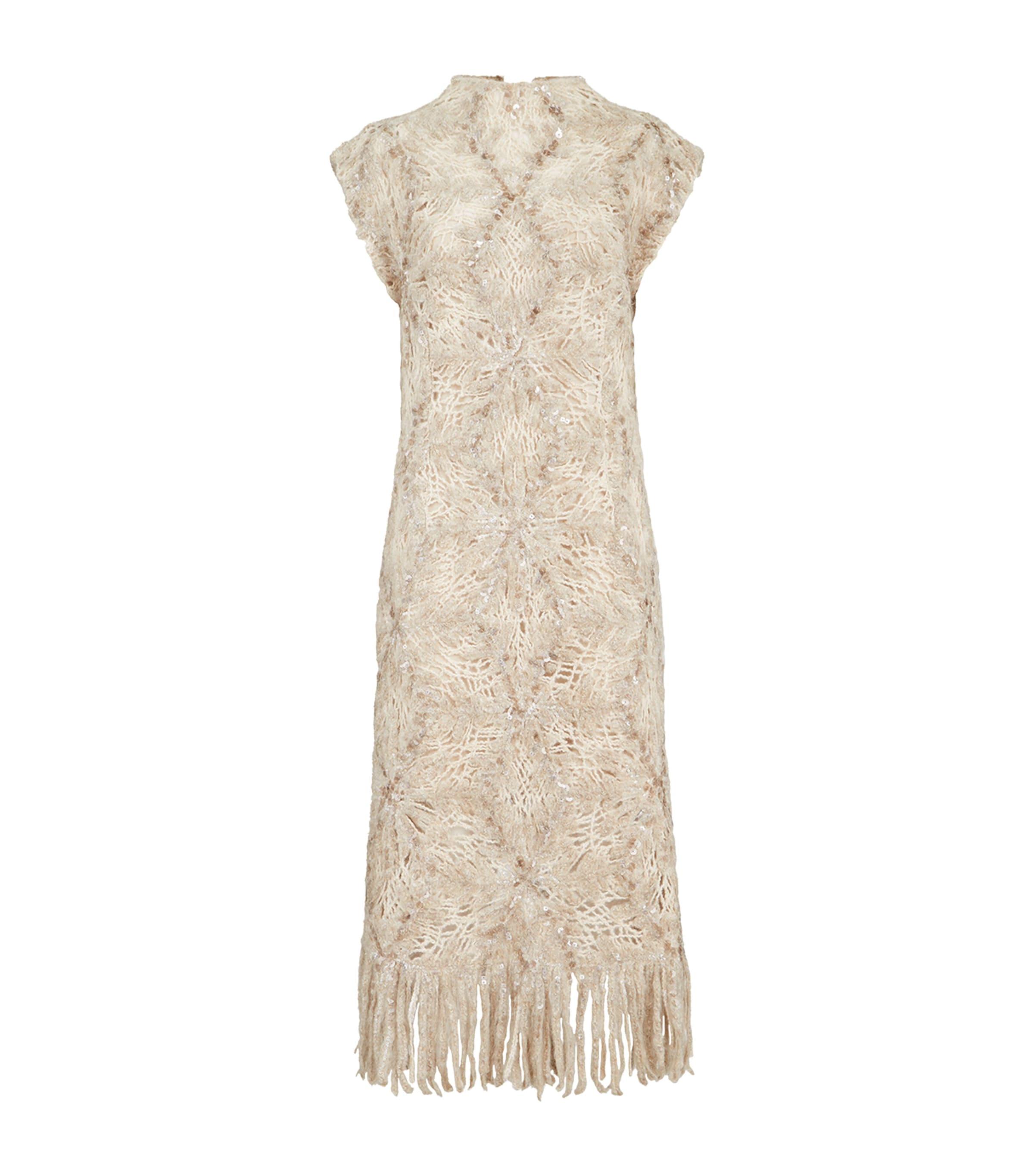 Brunello Cucinelli Mohair-Blend Embellished Midi Dress by BRUNELLO CUCINELLI