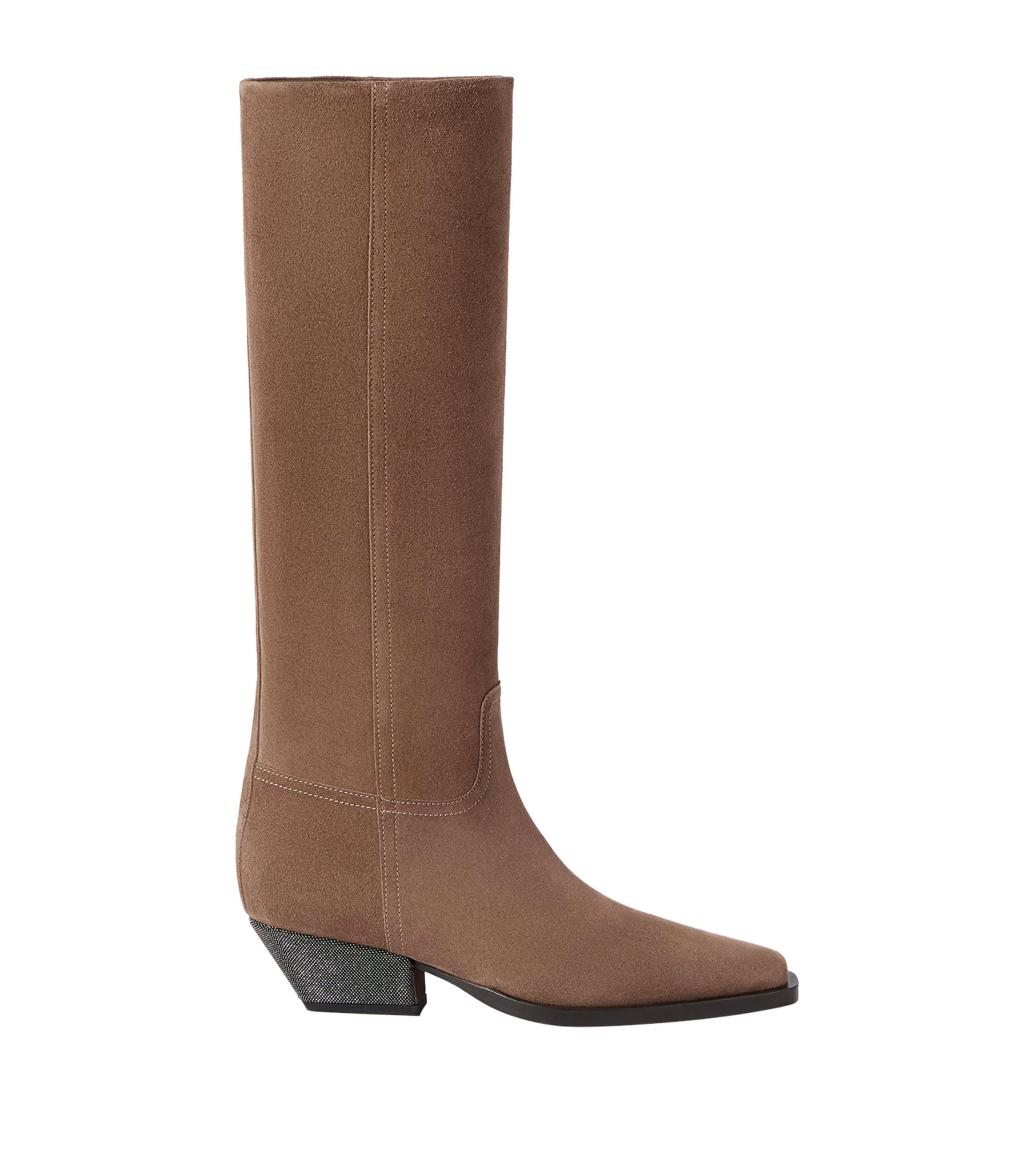 Brunello Cucinelli Suede Monili-Heel Knee-High Boots 50 by BRUNELLO CUCINELLI