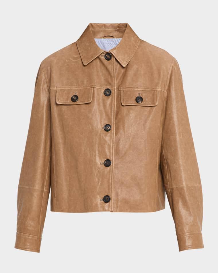 Button-Down Leather Jacket by BRUNELLO CUCINELLI