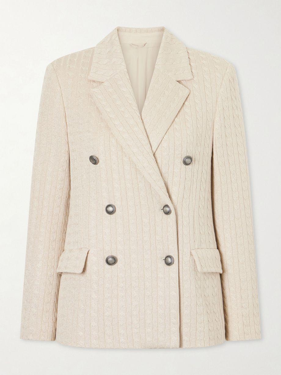 Cable-knit cotton-blend double-breasted blazer by BRUNELLO CUCINELLI