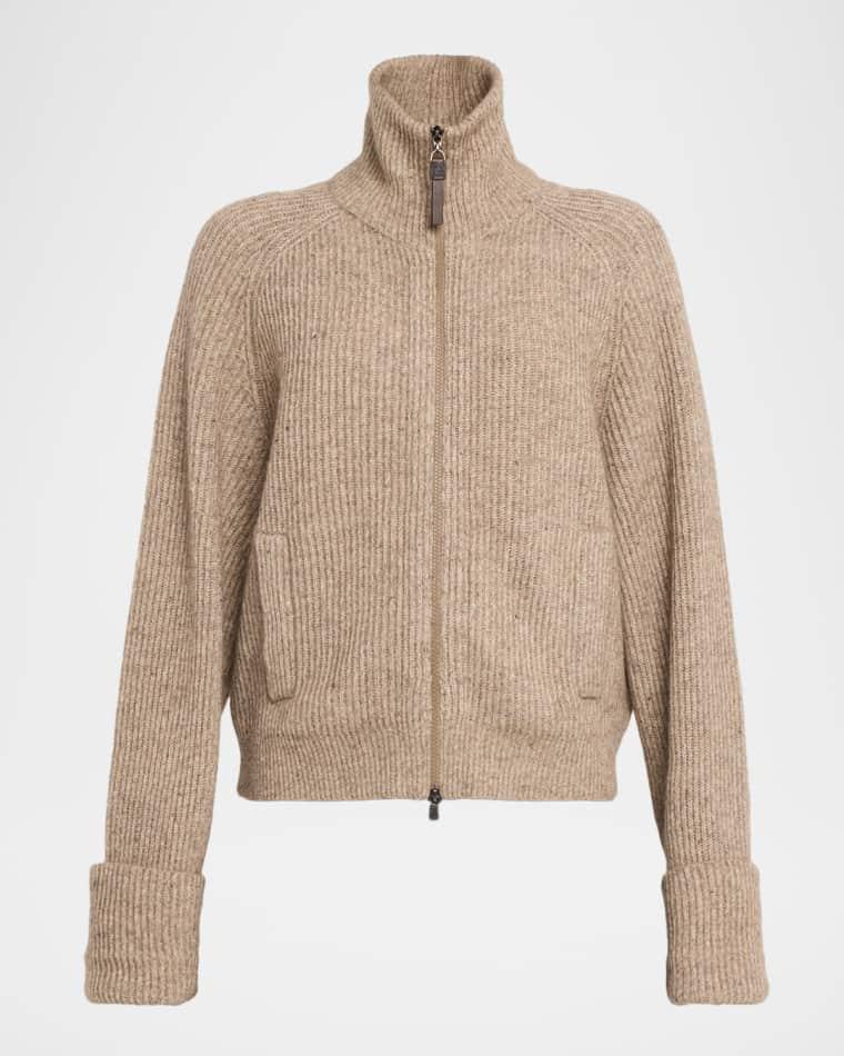 Cashmere-Mohair Ribbed Zip-Up Cardigan by BRUNELLO CUCINELLI