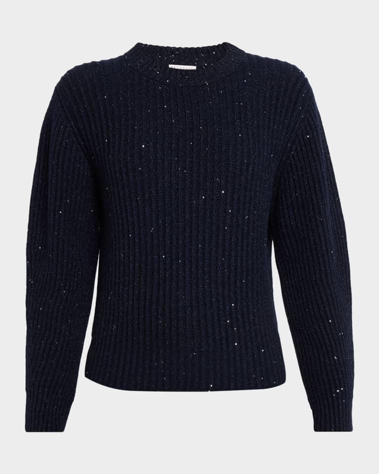 Cashmere-Wool Micro Sequin Ribbed Sweater by BRUNELLO CUCINELLI